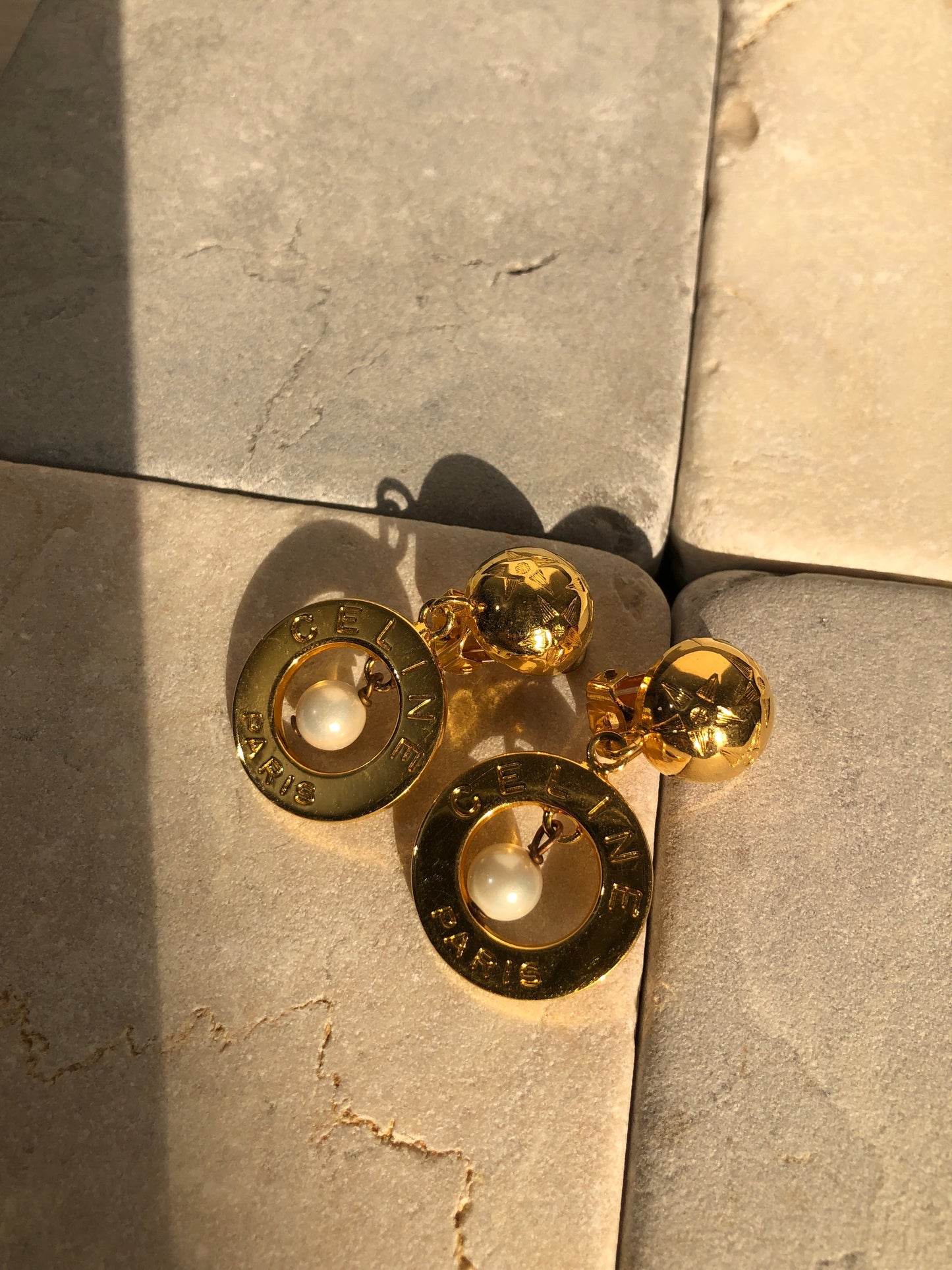 CELINE Logo Circle Earrings Gold vintage old ppx74p