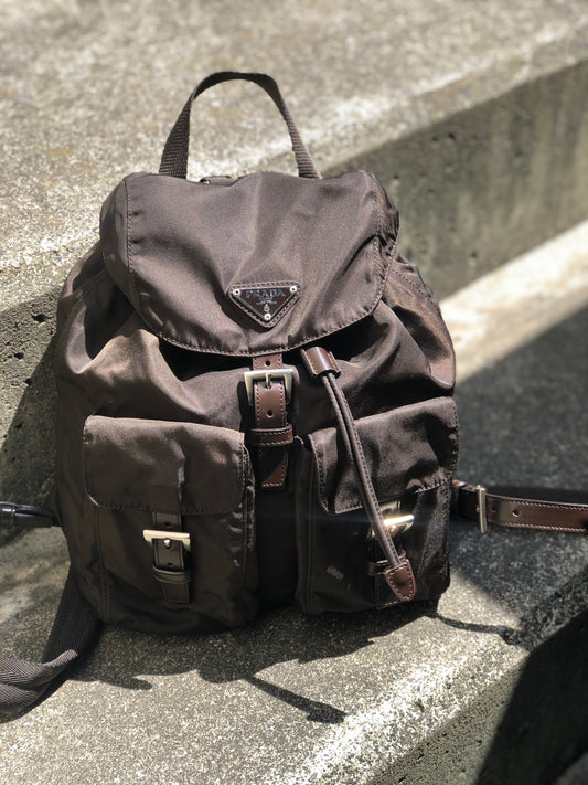 PRADA logo nylon leather backpack brown vintage pddjj7