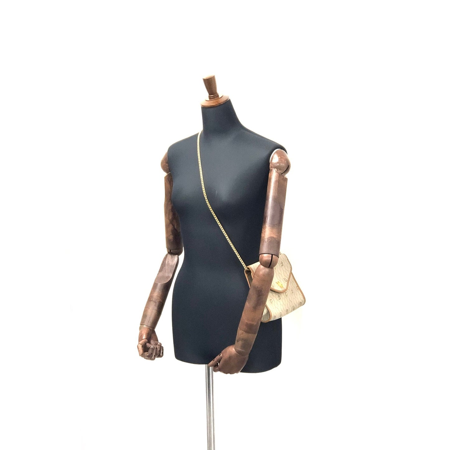 Christian Dior Logo Honeycomb Pattern Chain Crossbody Shoulderbag Beige Vintage Old cdtzdw