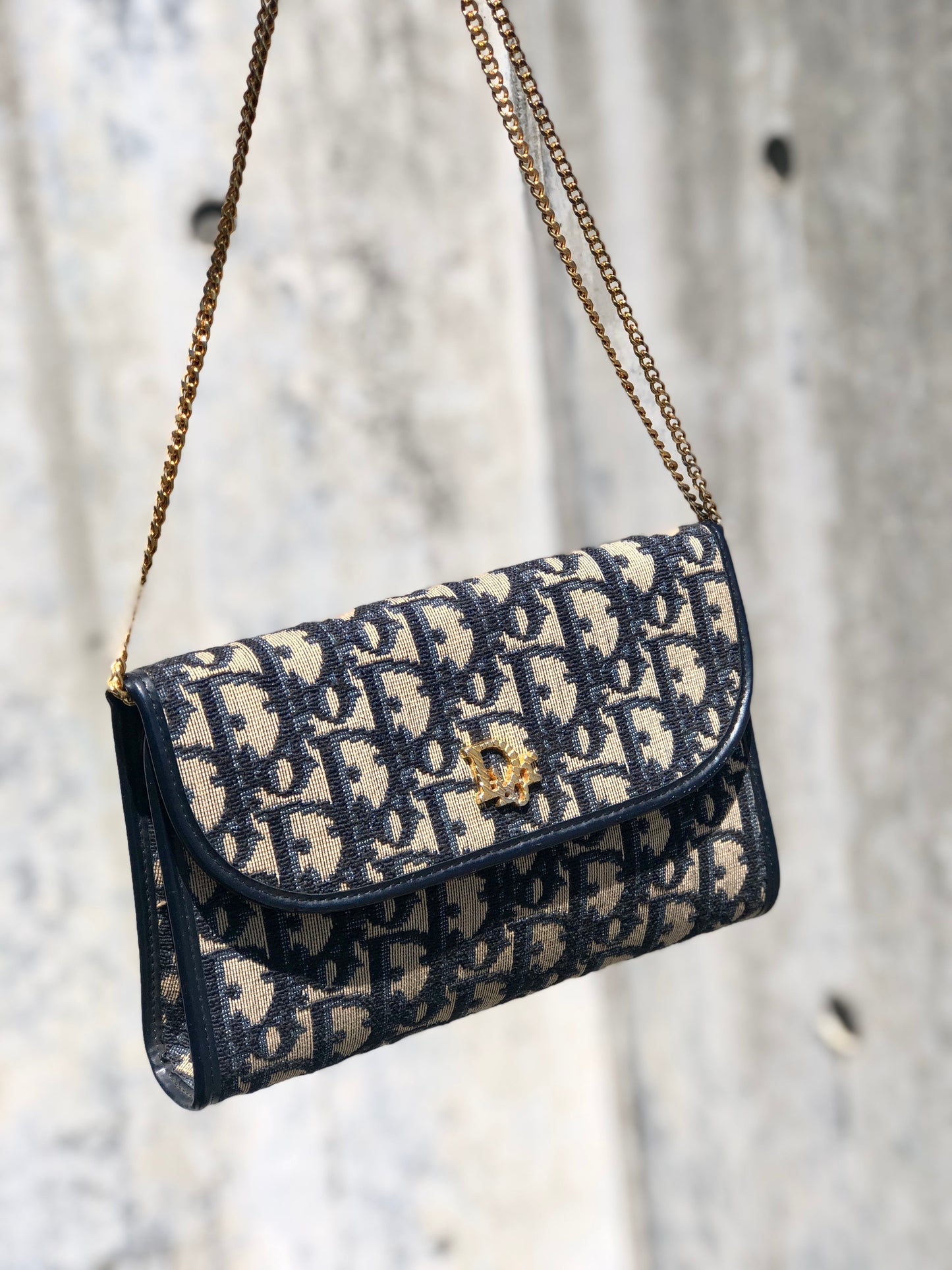 Christian Dior Trotter Jacquard Chain Mini Shoulder bag Navy Vintage Old 4w7zyh