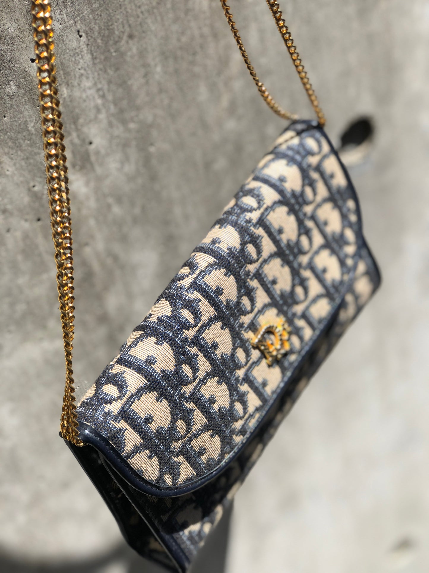 Christian Dior Trotter Jacquard Chain Mini Shoulder bag Navy Vintage Old 4w7zyh