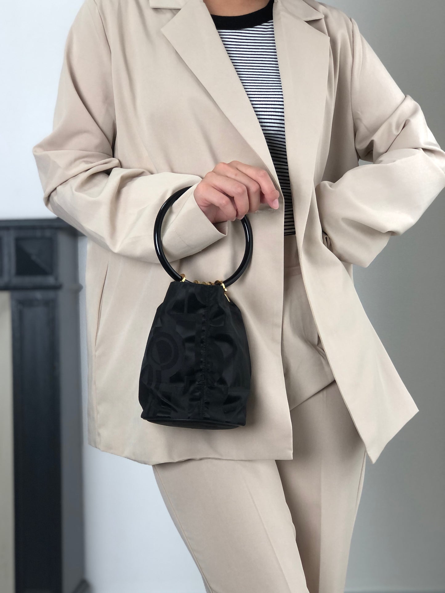 Salvatore Ferragamo Gancini Drawstring Small Handbag Black Vintage tigpxb
