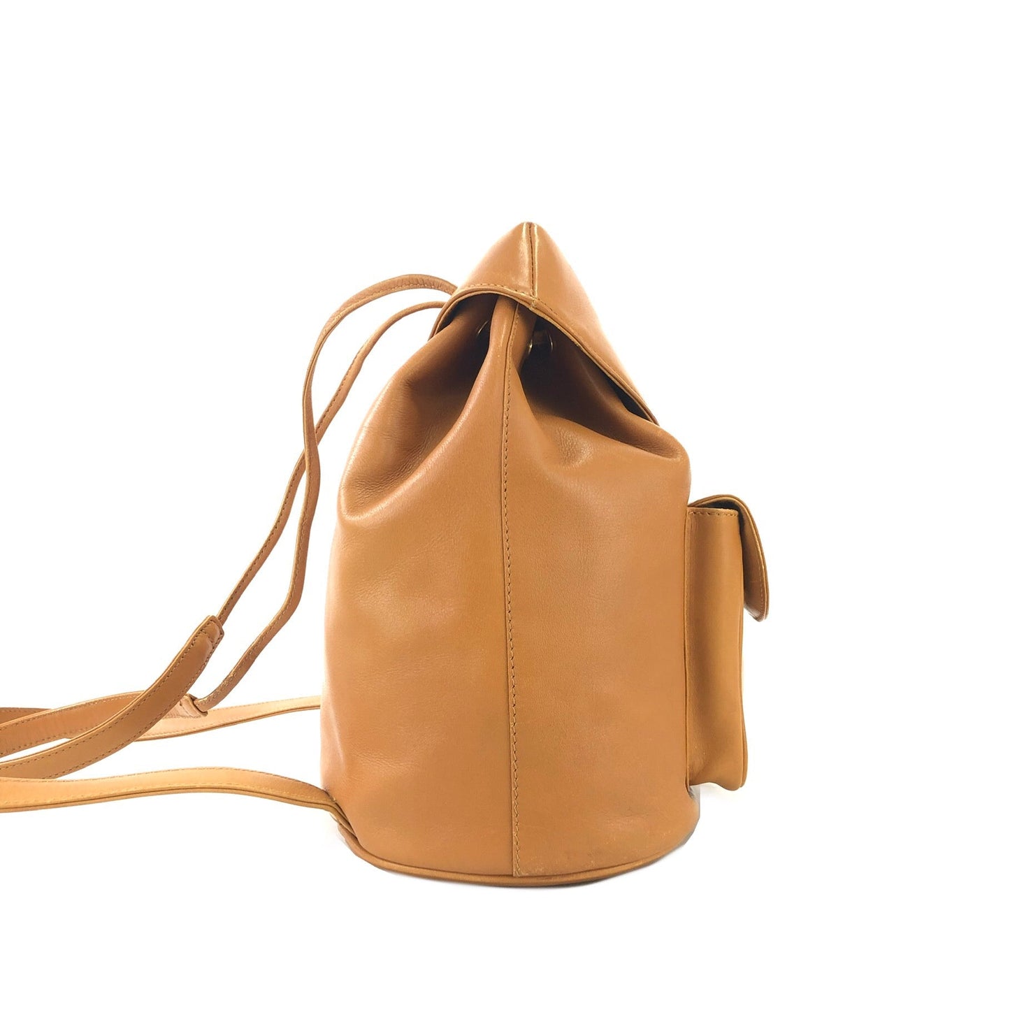 Christian Dior Drawstring Leather Backpack With Charm Camel Vintage ytmpx7