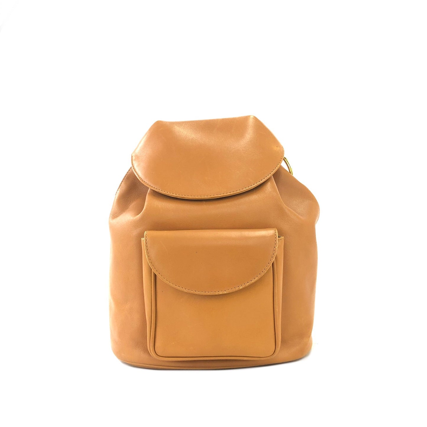 Christian Dior Drawstring Leather Backpack With Charm Camel Vintage ytmpx7