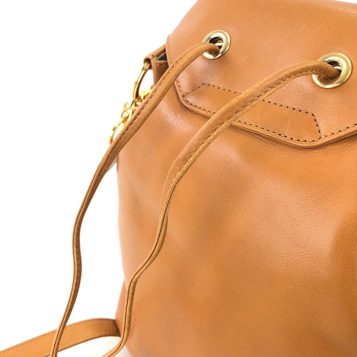 Christian Dior Drawstring Leather Backpack With Charm Camel Vintage ytmpx7