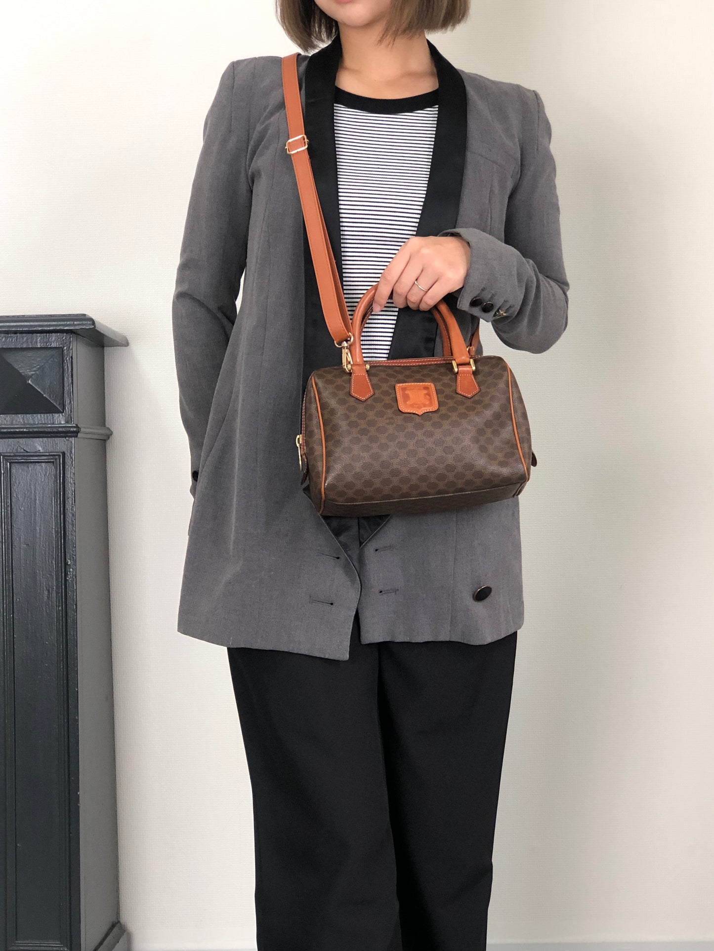CELINE Macadam Blason Two-way Small Boston bag Shoulder bag Brown Vintage raubfw