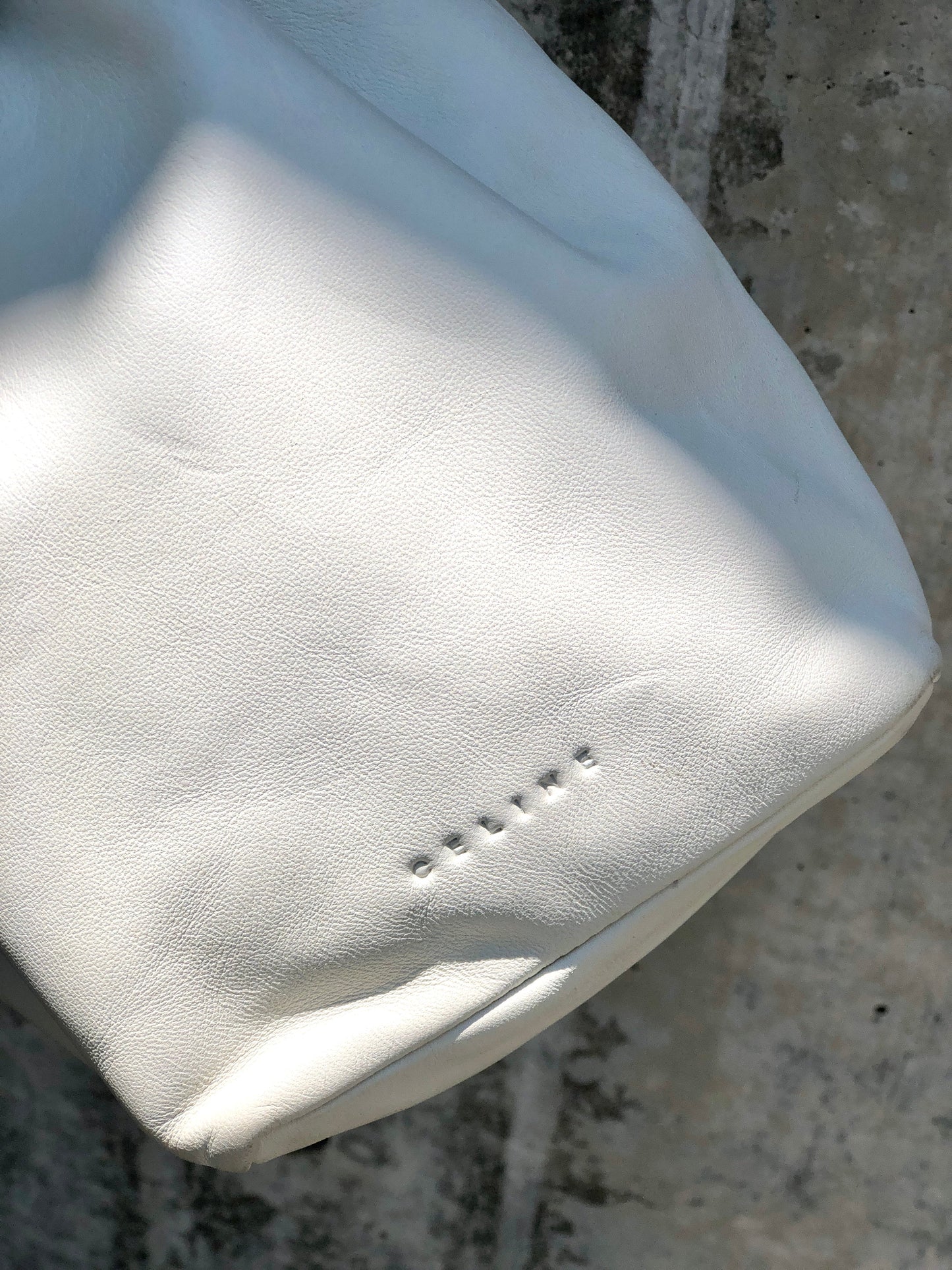 CELINE Logo Drawstring Handbag White Vintage Old Celine em8cxw