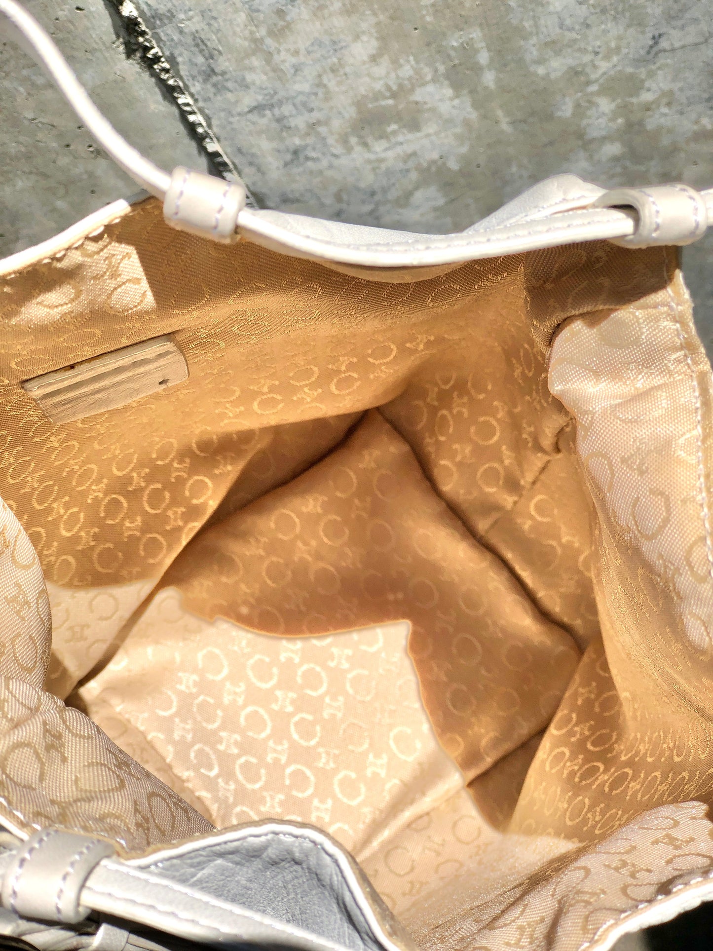 CELINE Logo Drawstring Handbag White Vintage Old Celine em8cxw