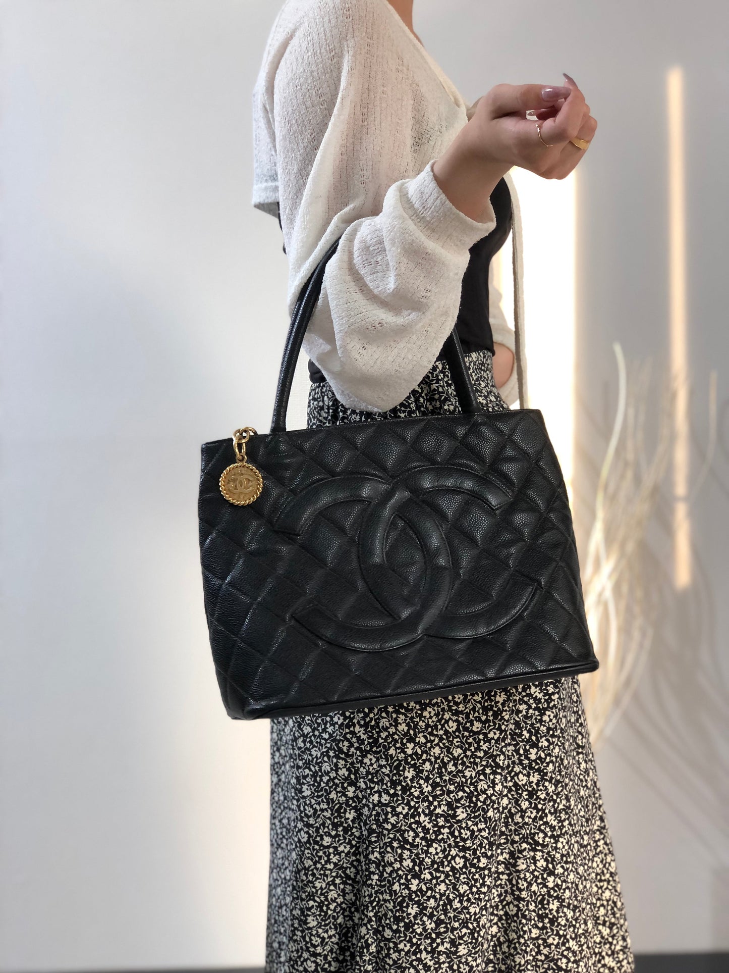 CHANEL Matelasse Cocomark Caviar Leather Totebag Shoulder bag Black Old Vintage gkeujr
