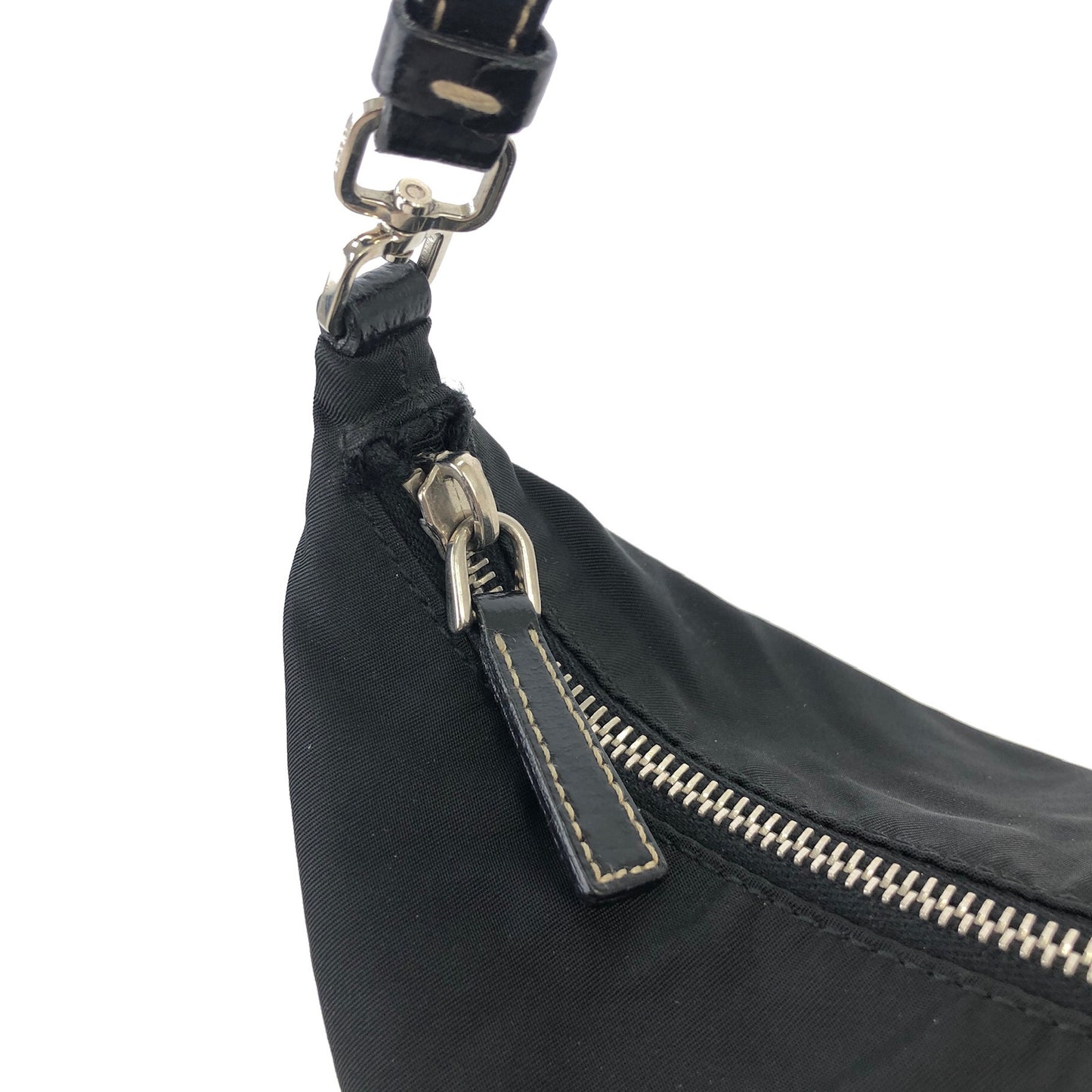PRADA Triangle Logo Nylon Handbag Hobobag Black Vintage 4iznea