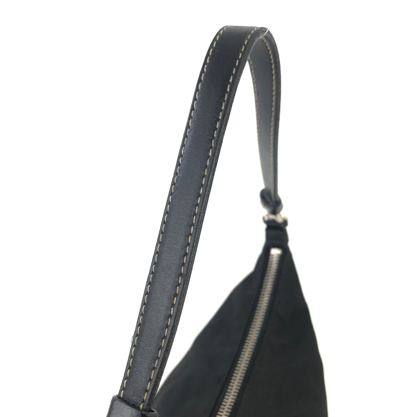 PRADA Triangle Logo Nylon Handbag Hobobag Black Vintage 4iznea