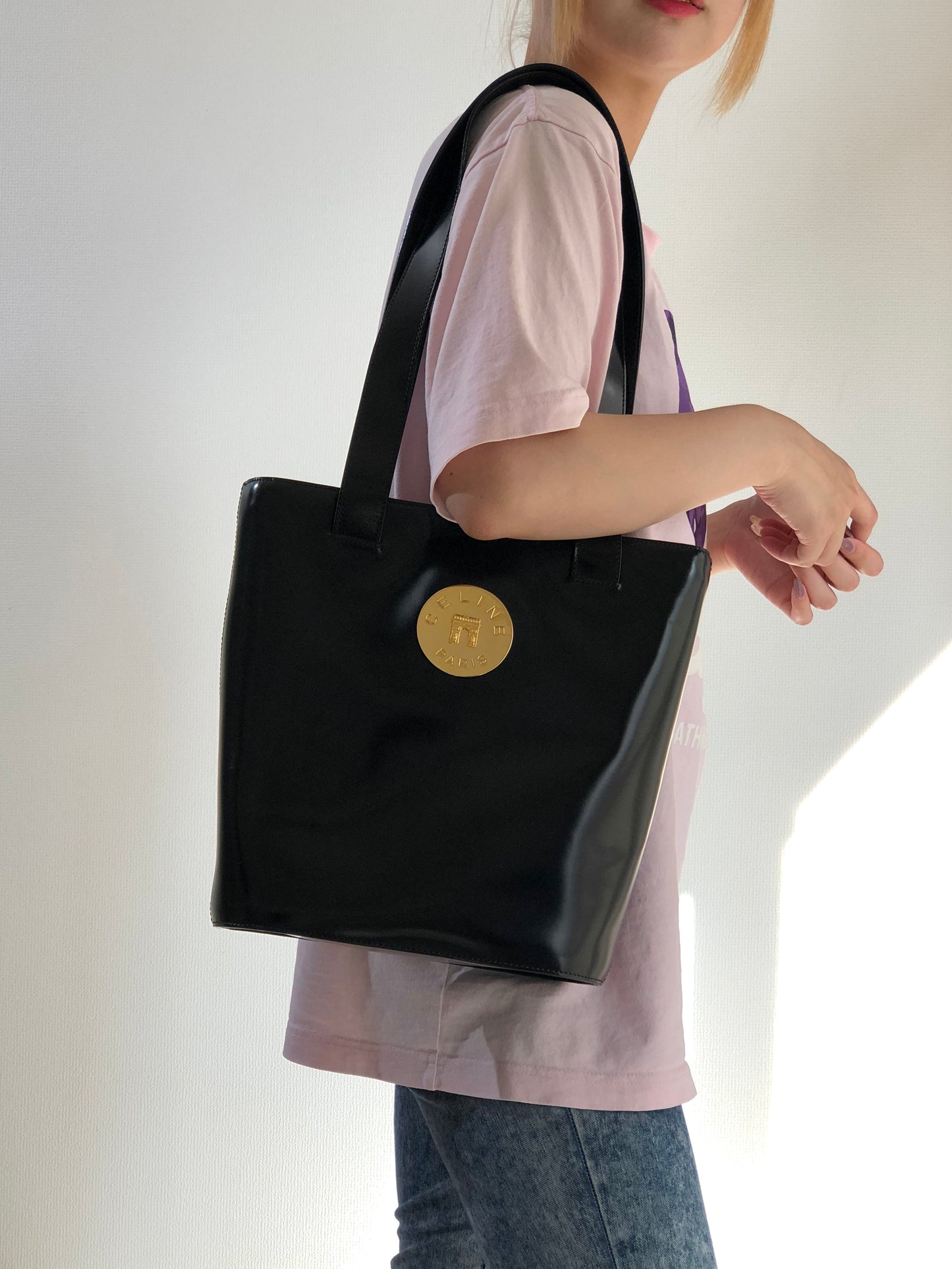 CELINE Arc de Triomphe Plate 皮革托特包 黑金 復古舊款 Celine xr32dw