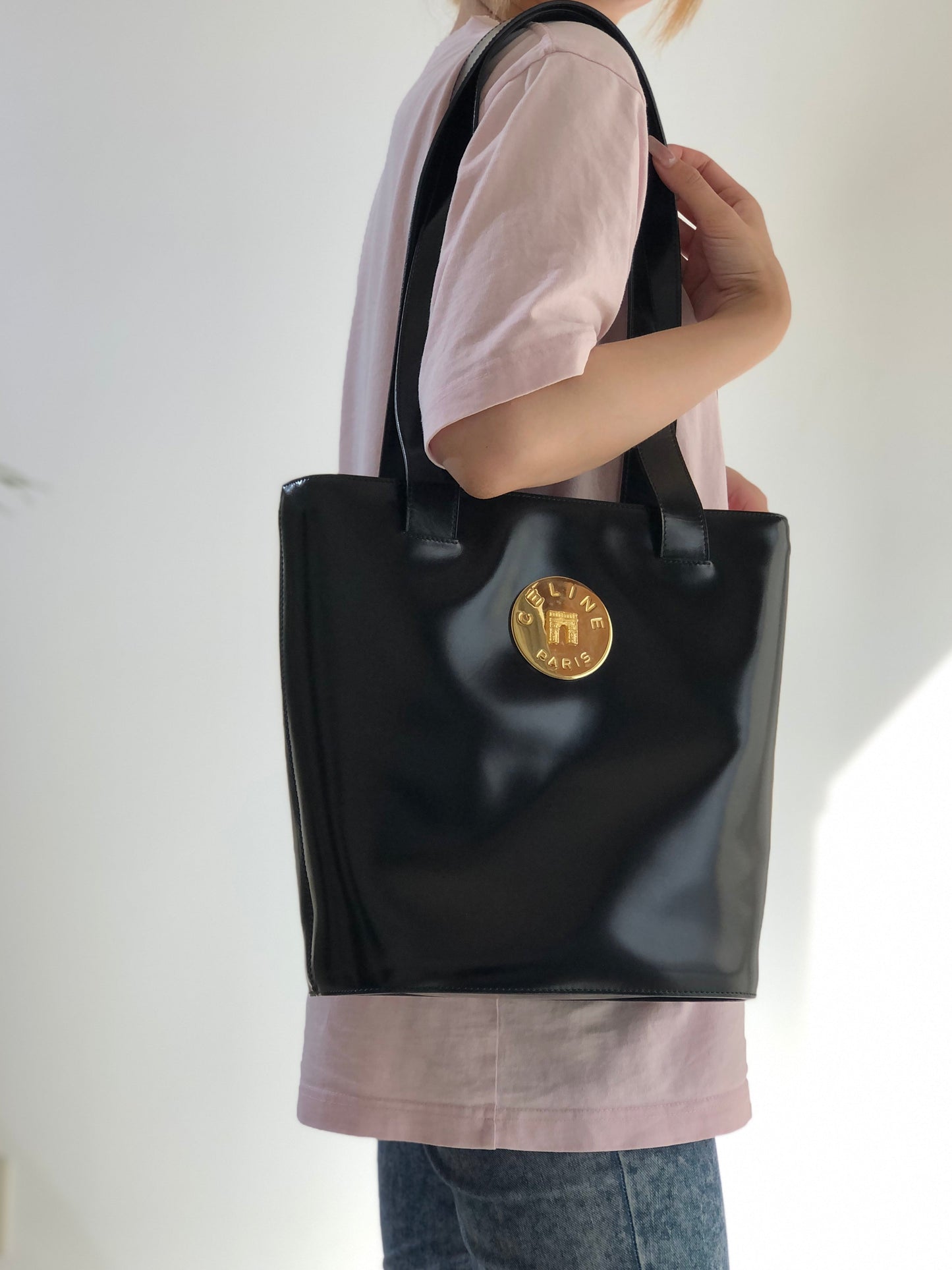 CELINE Arc de Triomphe Plate 皮革托特包 黑金 復古舊款 Celine xr32dw