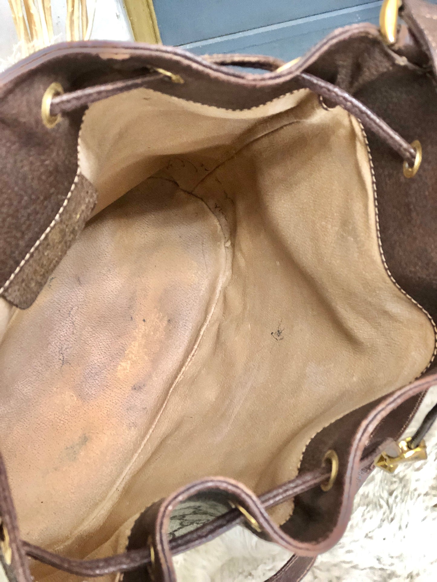 GUCCI Sherry line Drawstring Shoulder bag Brown Vintage Old Gucci cu5hat
