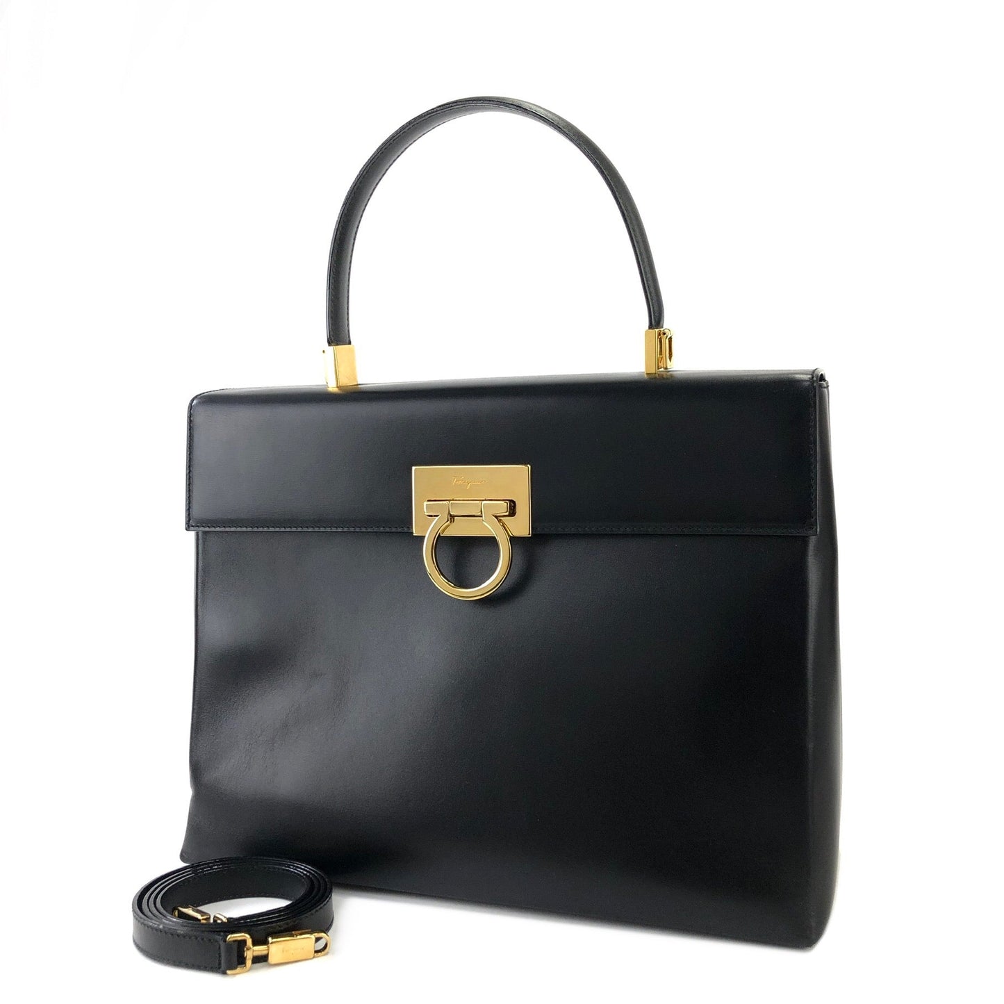 Salvatore Ferragamo Gancini Crossbody Shoulderbag Handbag Black Vintage Old iw4tut