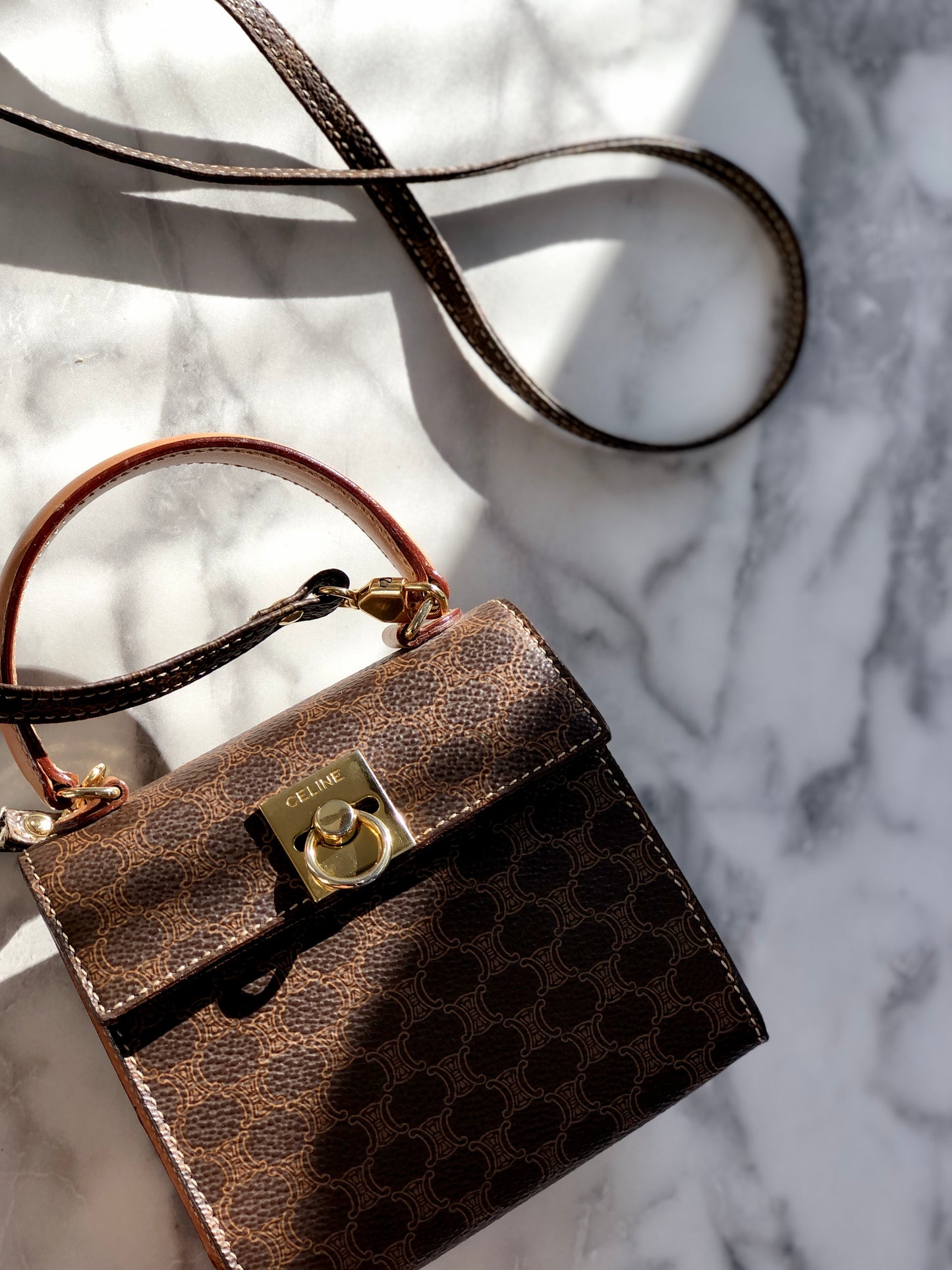 CELINE Macadam Gancini Two-way Handbag Shoulder bag Brown Vintage sasmug
