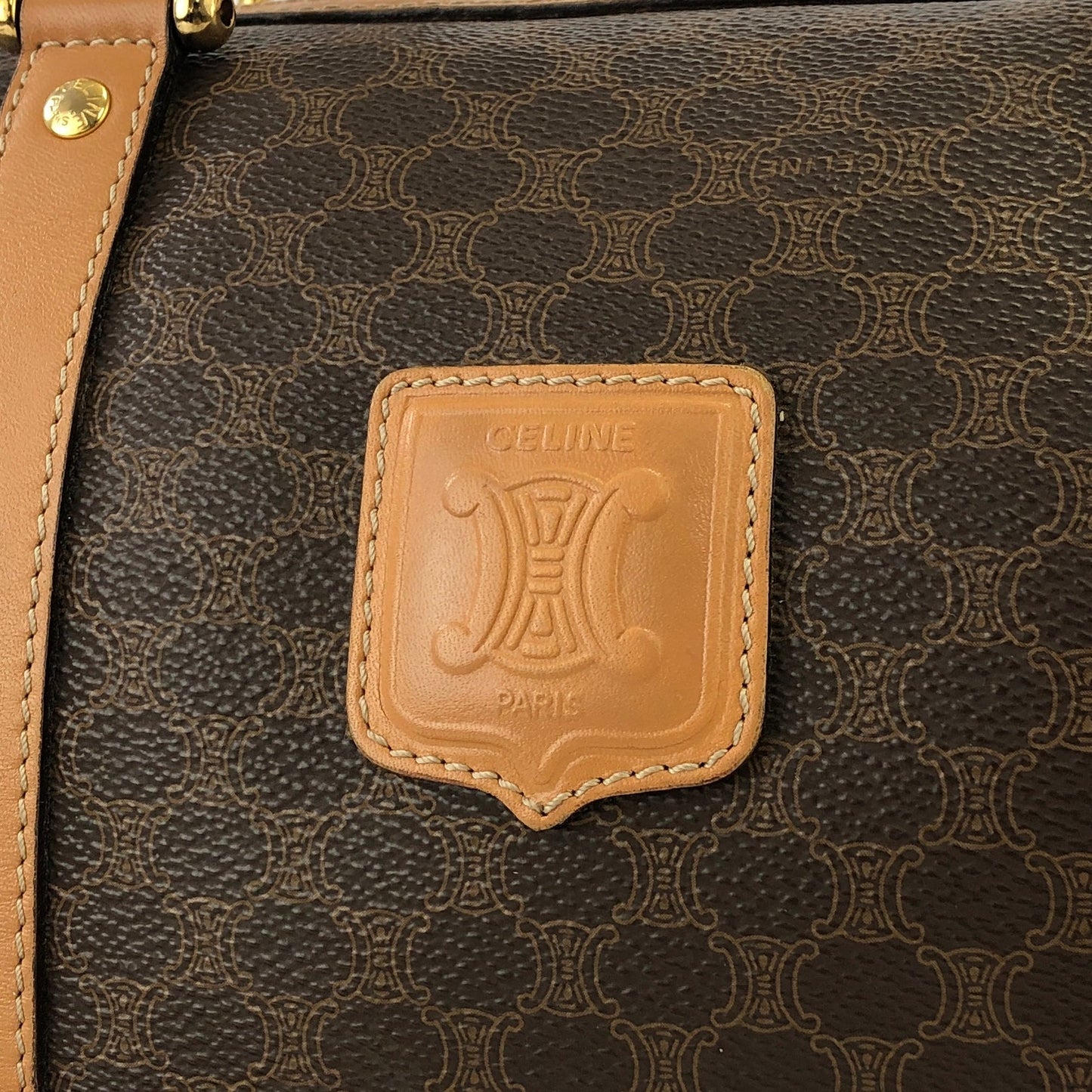 CELINE Macadam Blason Boston bag Handbag Brown Vintage Old Celine 3xwt7p