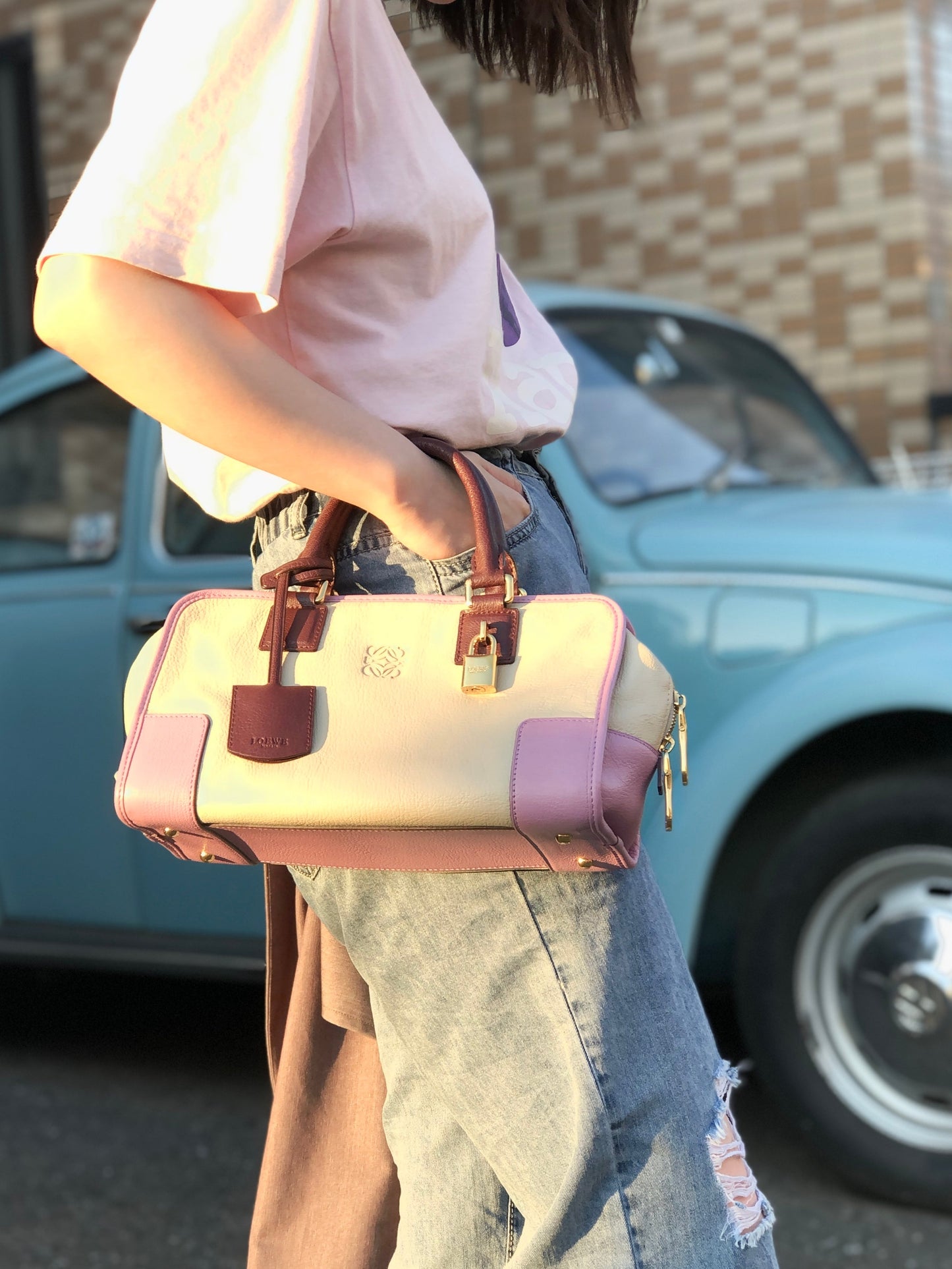 LOEWE Amazona 28 Anagram Tricolore Bostonbag Handbag Ivory Vintage khvm4z