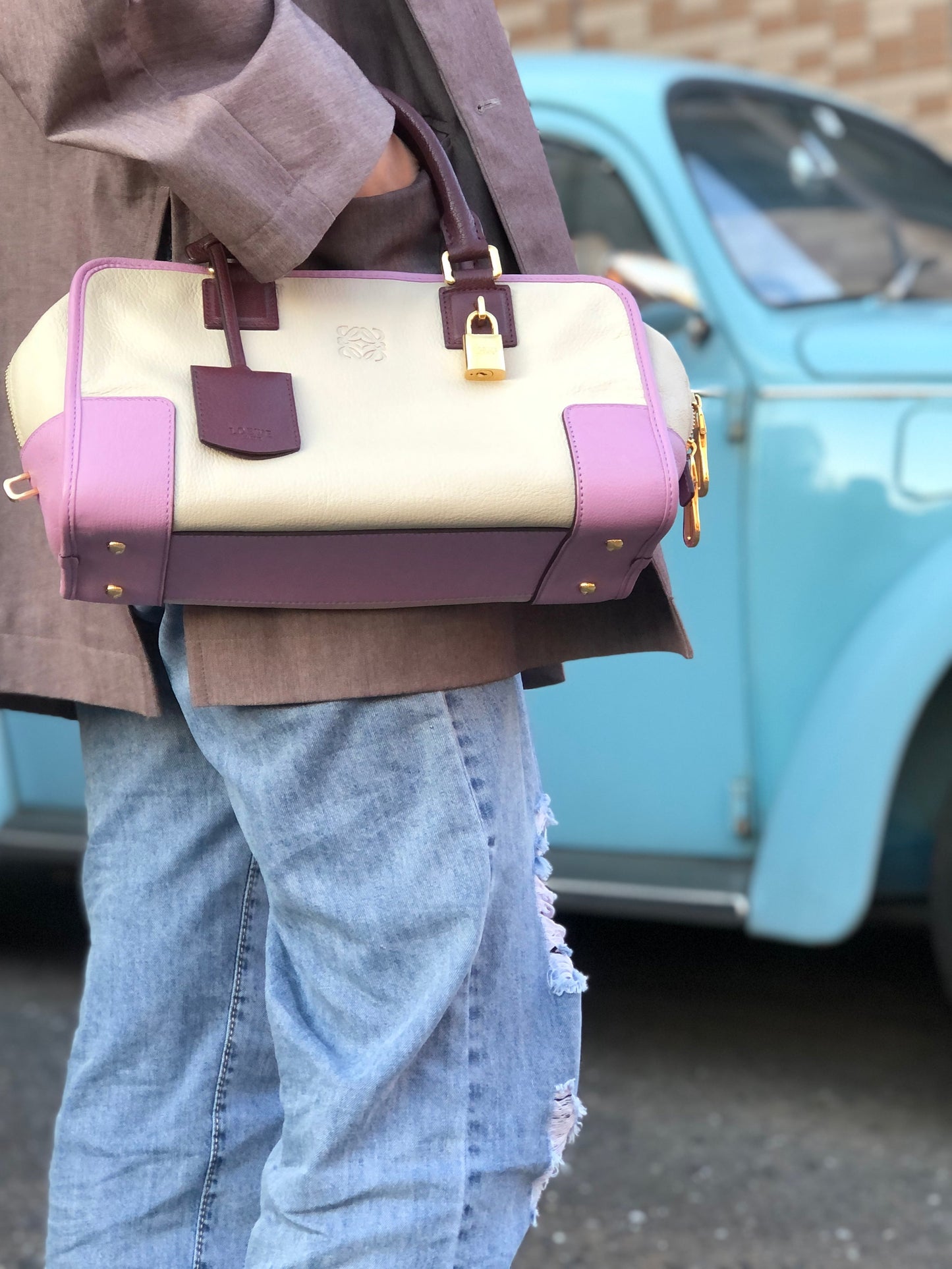 LOEWE Amazona 28 Anagram Tricolore Bostonbag Handbag Ivory Vintage khvm4z