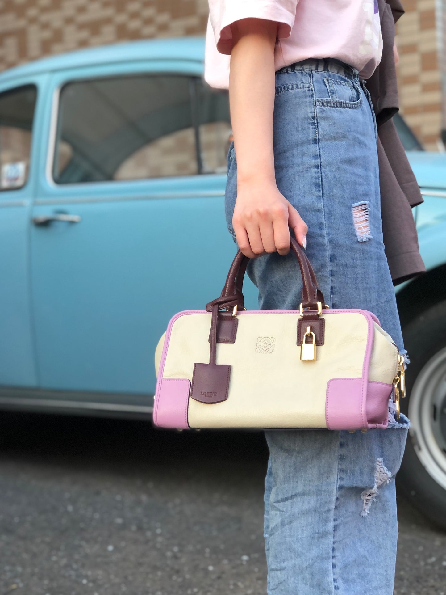 LOEWE Amazona 28 Anagram Tricolore Bostonbag Handbag Ivory Vintage khvm4z