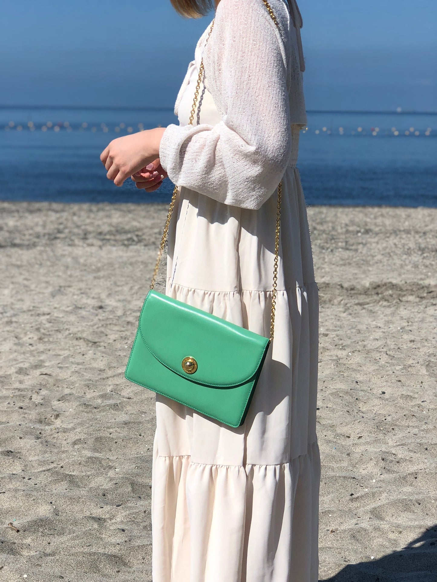 CELINE Starball Chain Shoulderbag Green Vintage Old Celine ctvzih