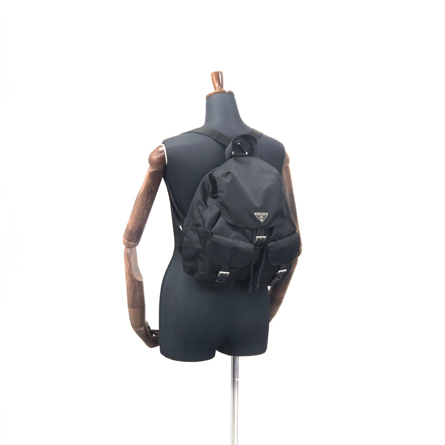 PRADA Triangle logo Double pocket Nylon Backpack Black Vintage xakey2