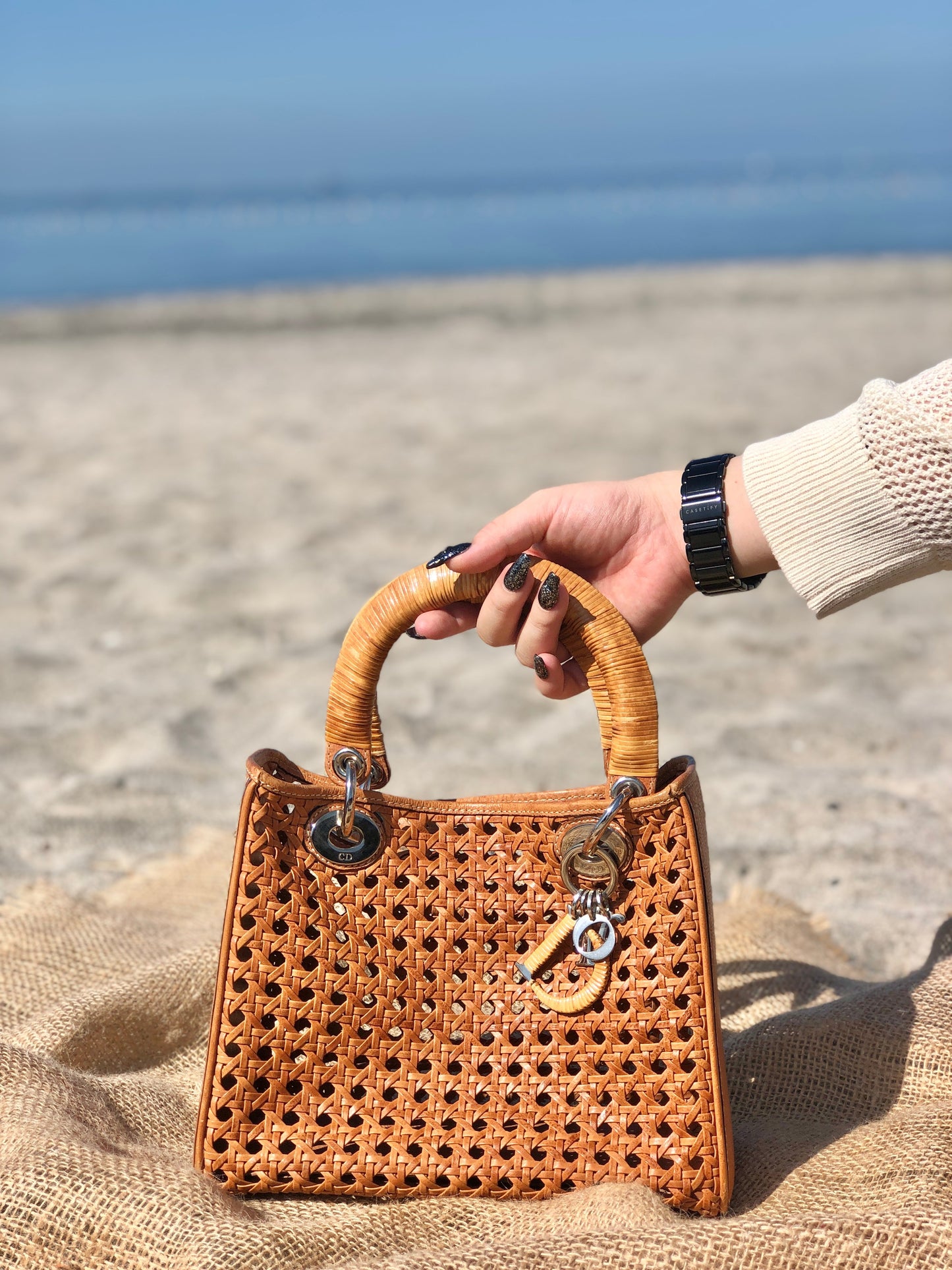 Christian Dior Lady Dior Cannage Rattan Mesh Handbag Brown Vintage 7p4yf7