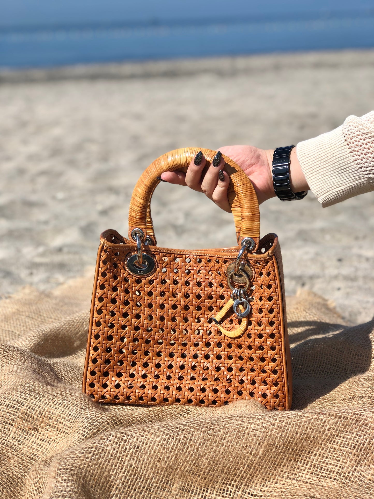 Christian Dior Lady Dior Cannage Rattan Mesh Handbag Brown Vintage 7p4yf7