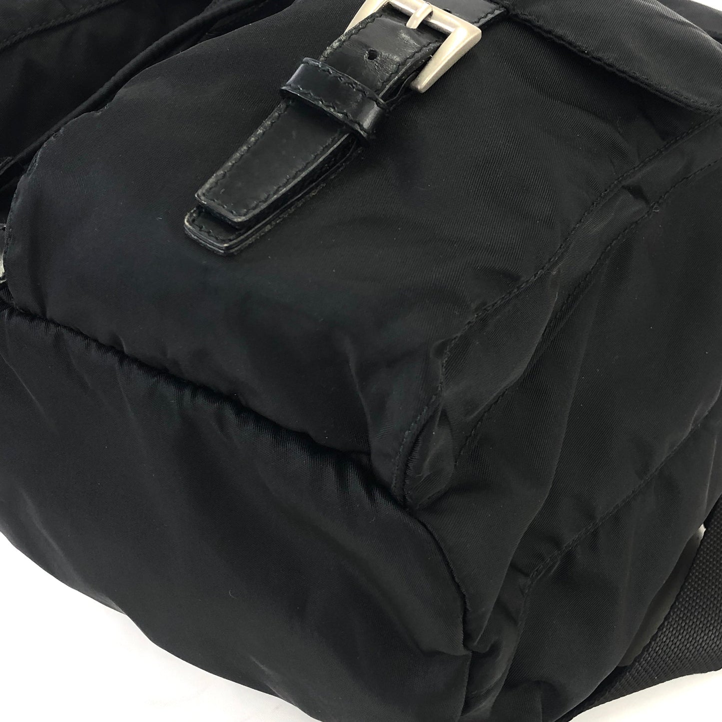 PRADA Triangle logo Double pocket Nylon Backpack Black Vintage xakey2