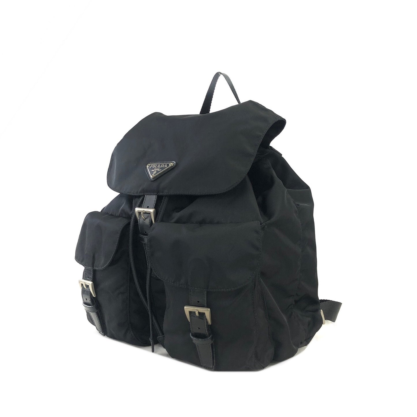 PRADA Triangle logo Double pocket Nylon Backpack Black Vintage xakey2
