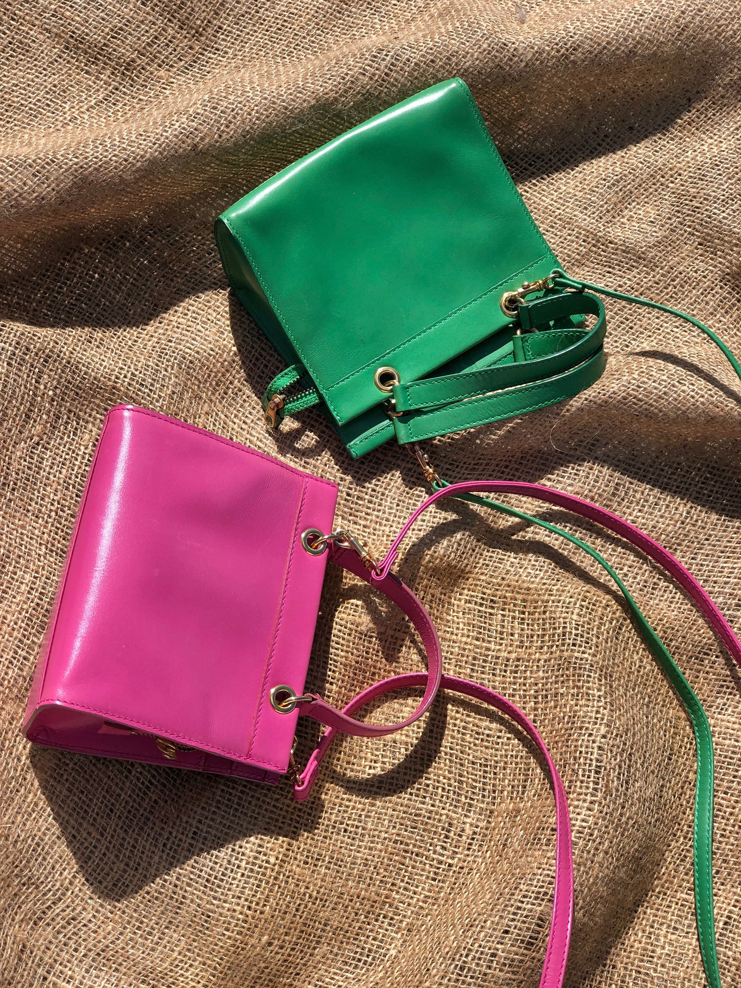 CELINE Leather Two-way Small Crossbody Shoulder bag Handbeg Green Vintage Old Celine 4fi3vb