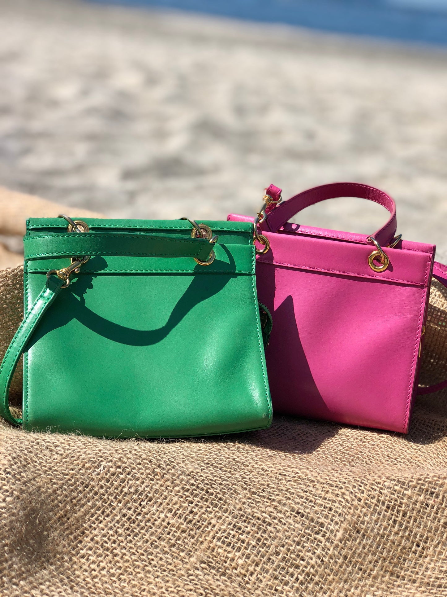CELINE Leather Two-way Small Crossbody Shoulder bag Handbeg Green Vintage Old Celine 4fi3vb