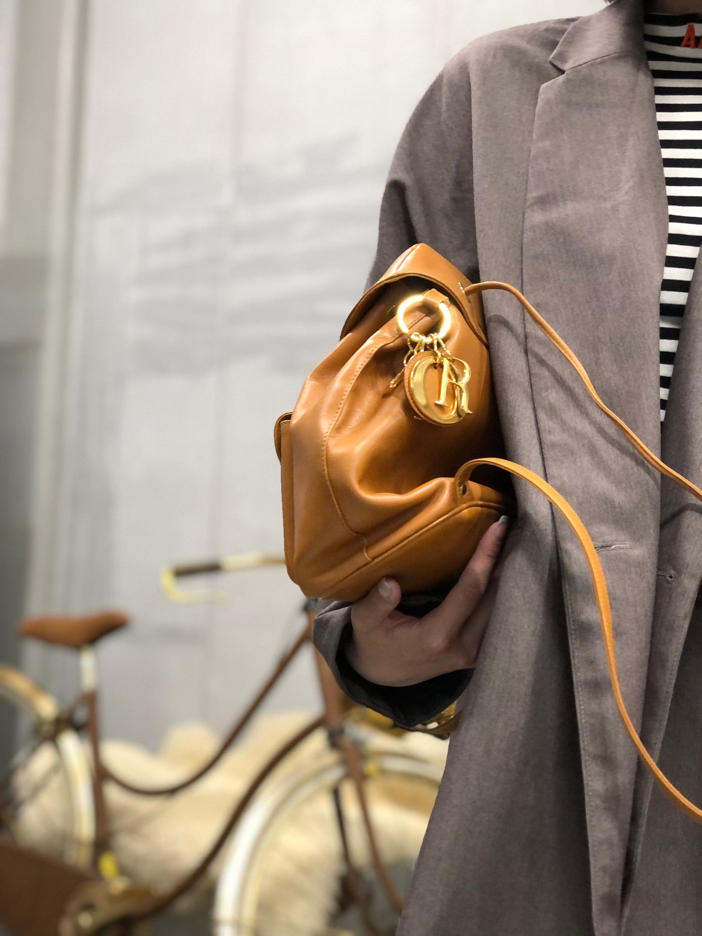Christian Dior Drawstring Leather Backpack With Charm Camel Vintage ytmpx7