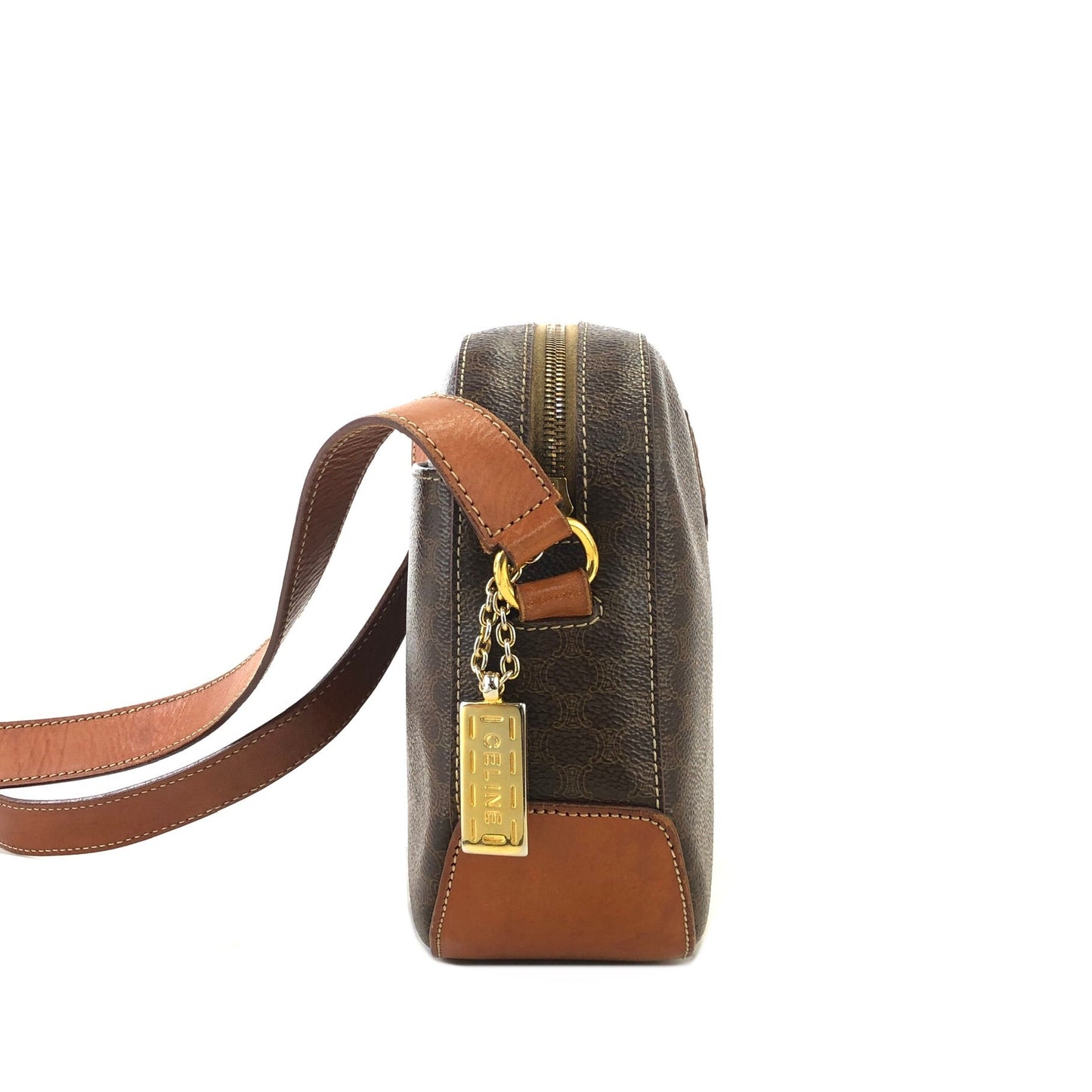 CELINE Macadam Blason Crossbody Shoulder bag Brown Vintage Old Celine rax2y3