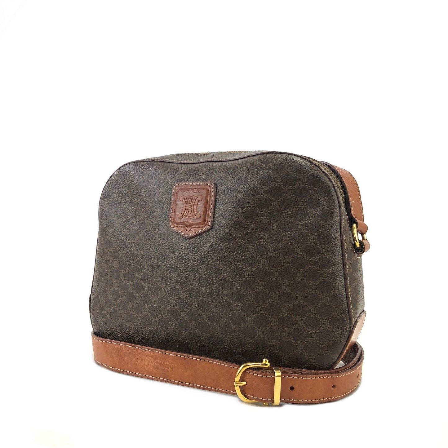 CELINE Macadam Blason Crossbody Shoulder bag Brown Vintage Old Celine rax2y3