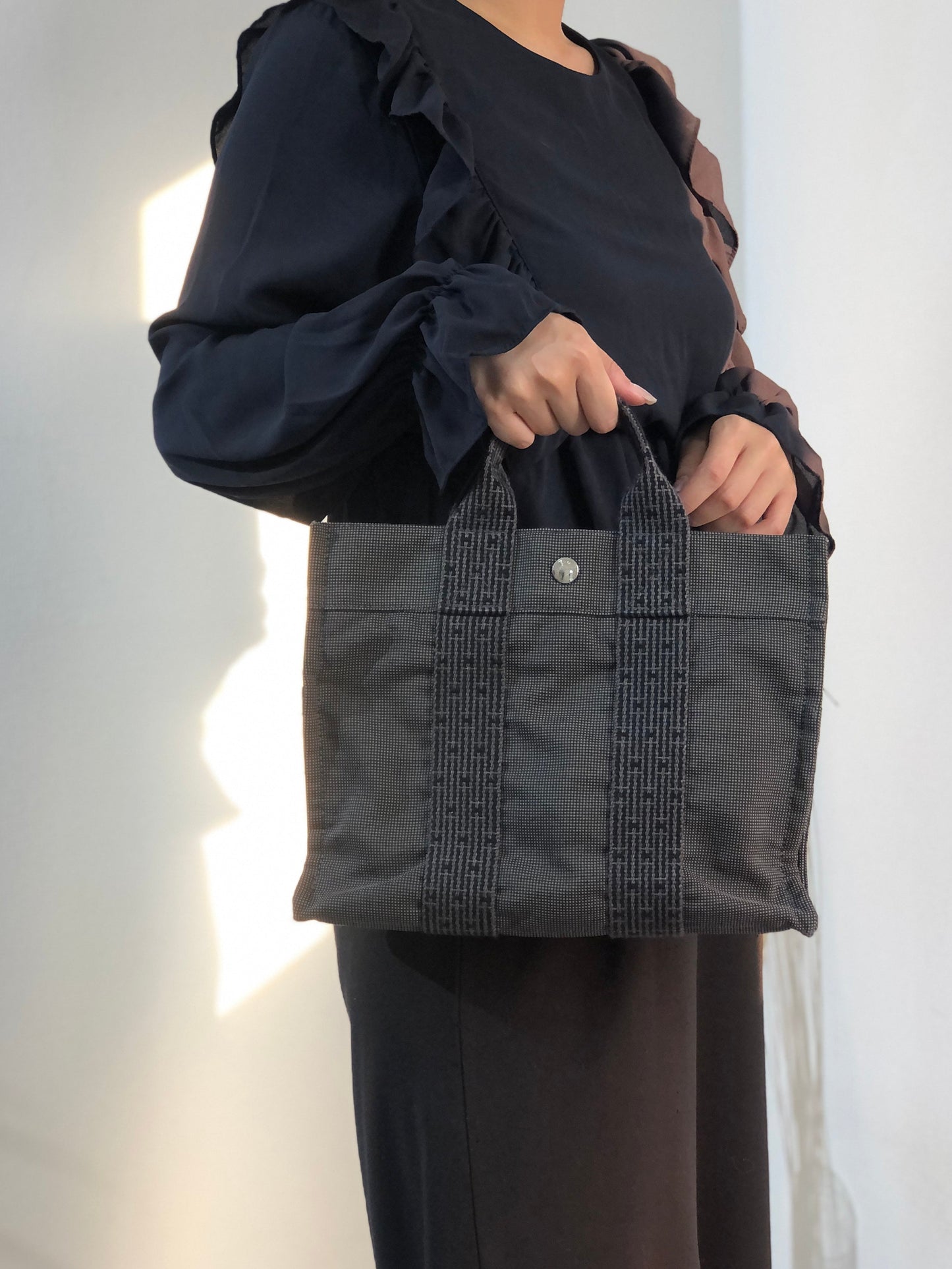 HERMES Yell line Canvas PM Handbag Gray Vintage Old teisbv