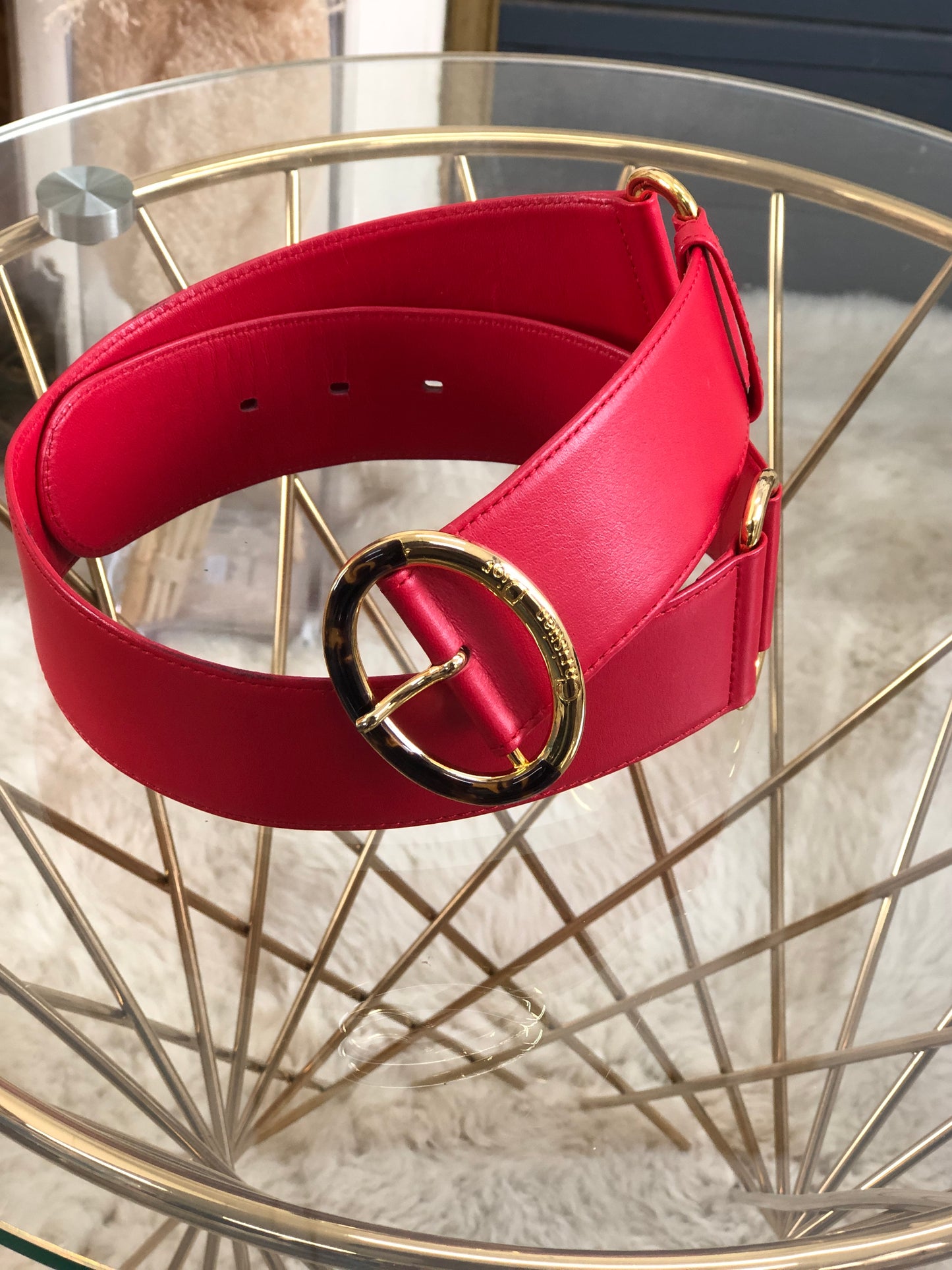 Christian Dioreh Oval Tortoiseshell Belt Red eh34eg