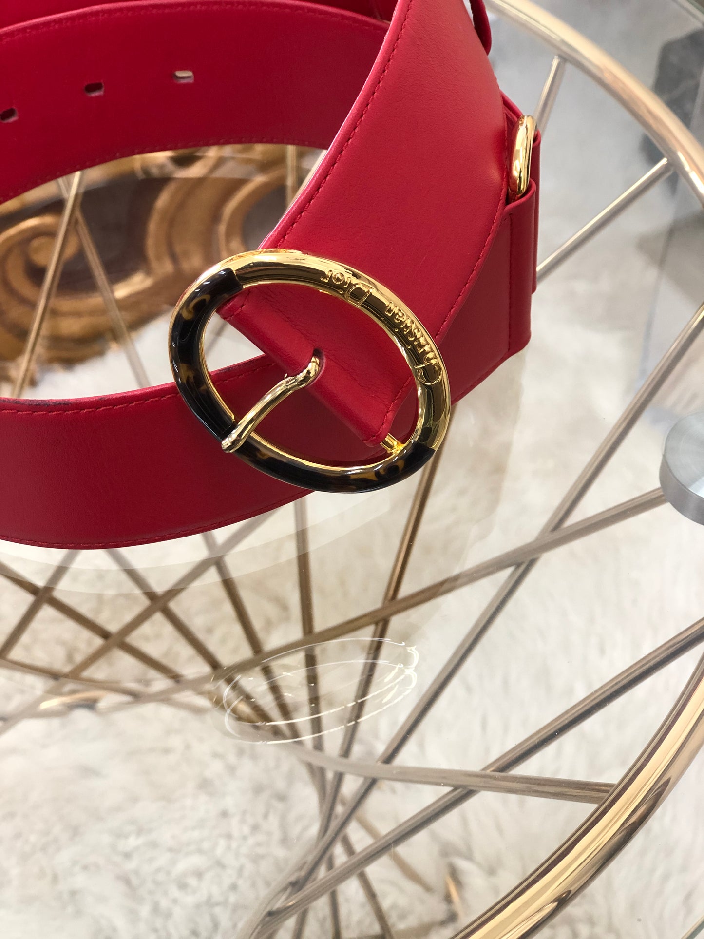 Christian Dioreh Oval Tortoiseshell Belt Red eh34eg