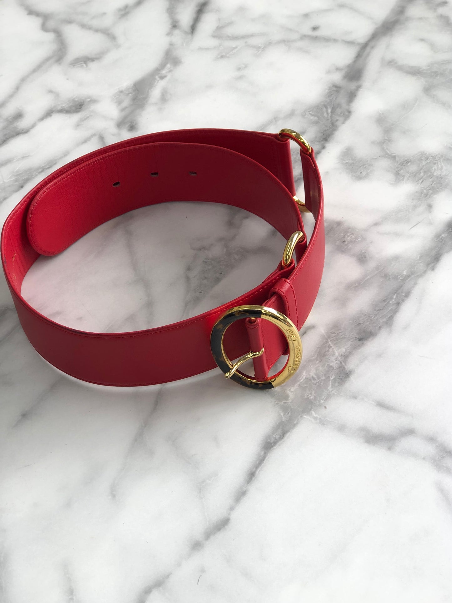 Christian Dioreh Oval Tortoiseshell Belt Red eh34eg