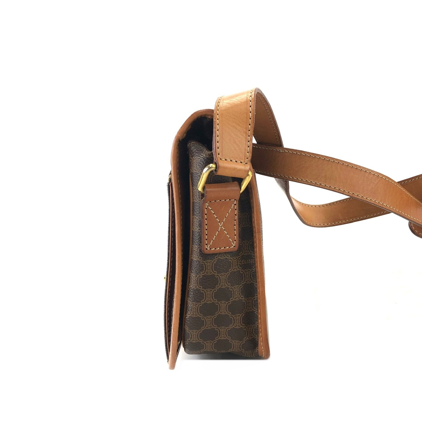 CELINE Macadam Gancini Front zipper Square Shoulderbag Brown Vintage Old celine pwfngn