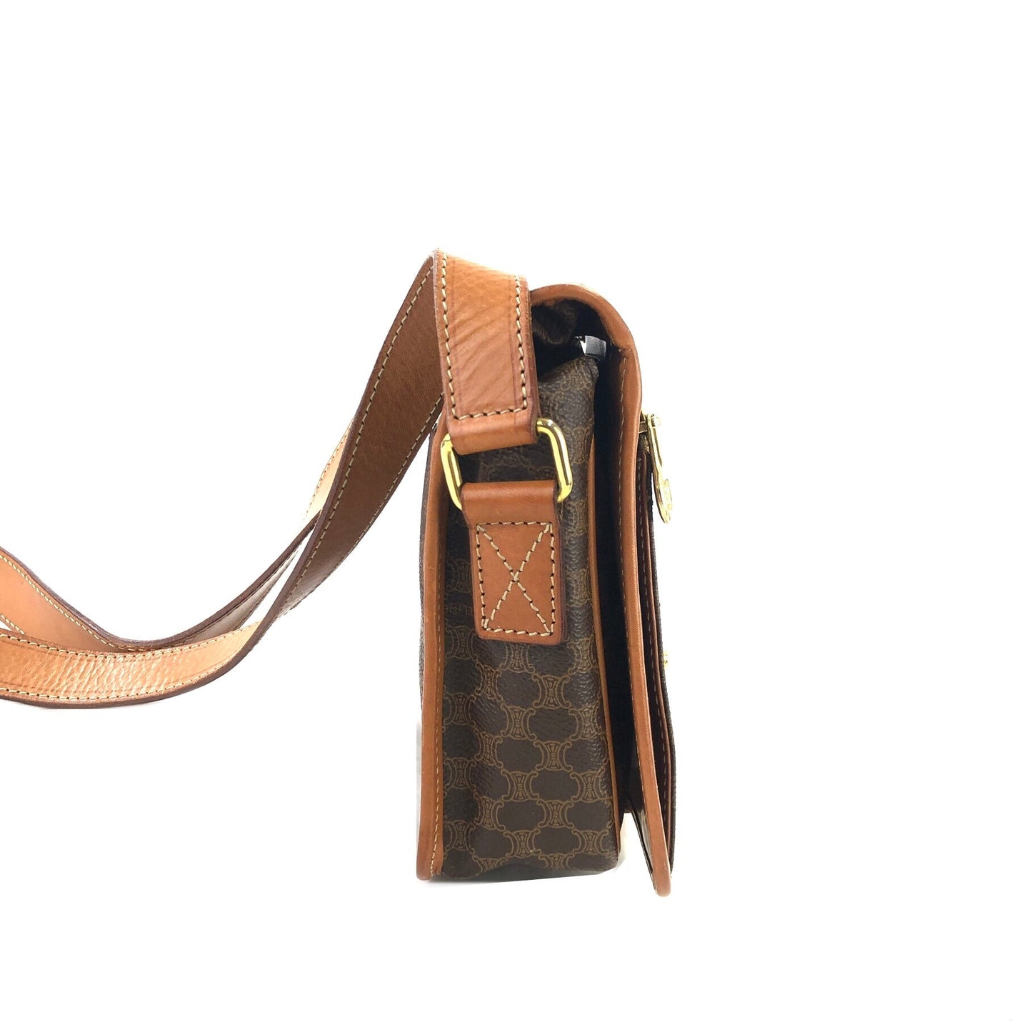 CELINE Macadam Gancini Front zipper Square Shoulderbag Brown Vintage Old celine pwfngn