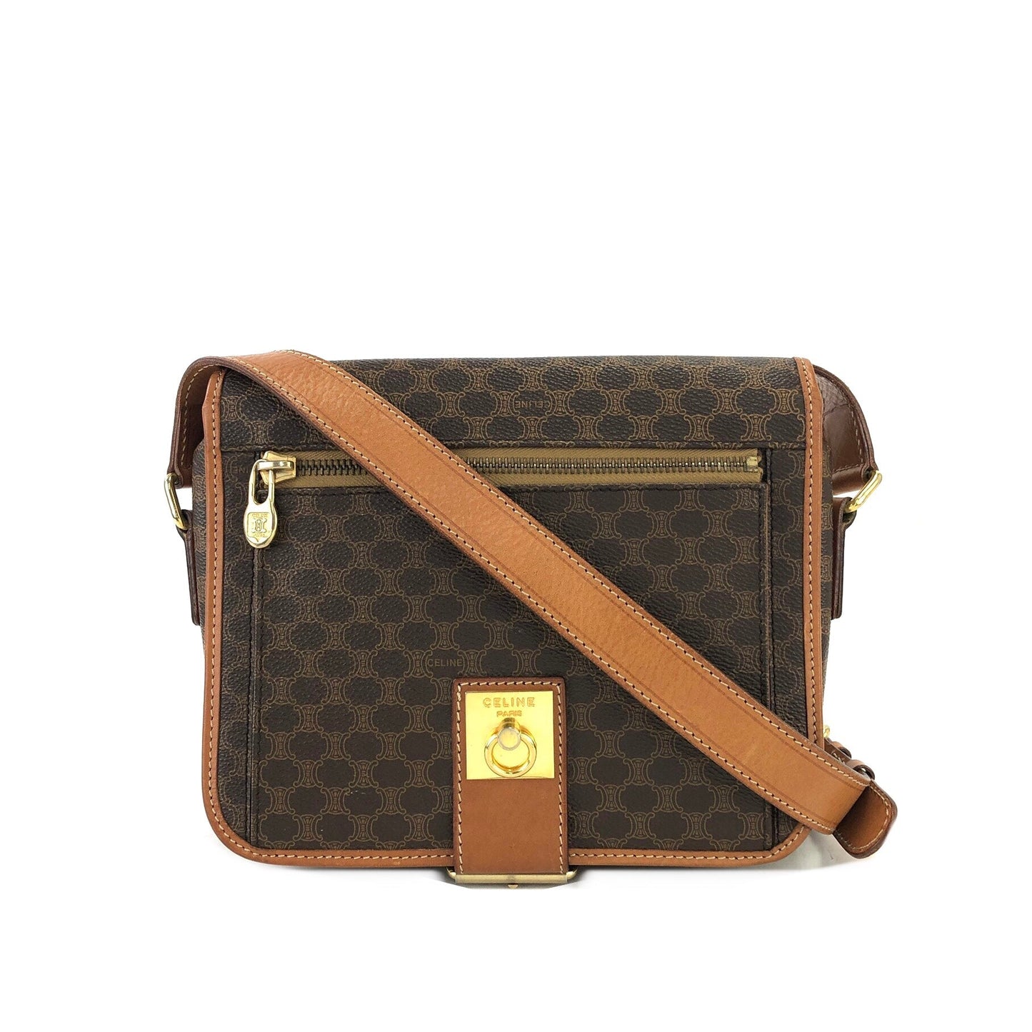 CELINE Macadam Gancini Front zipper Square Shoulderbag Brown Vintage Old celine pwfngn