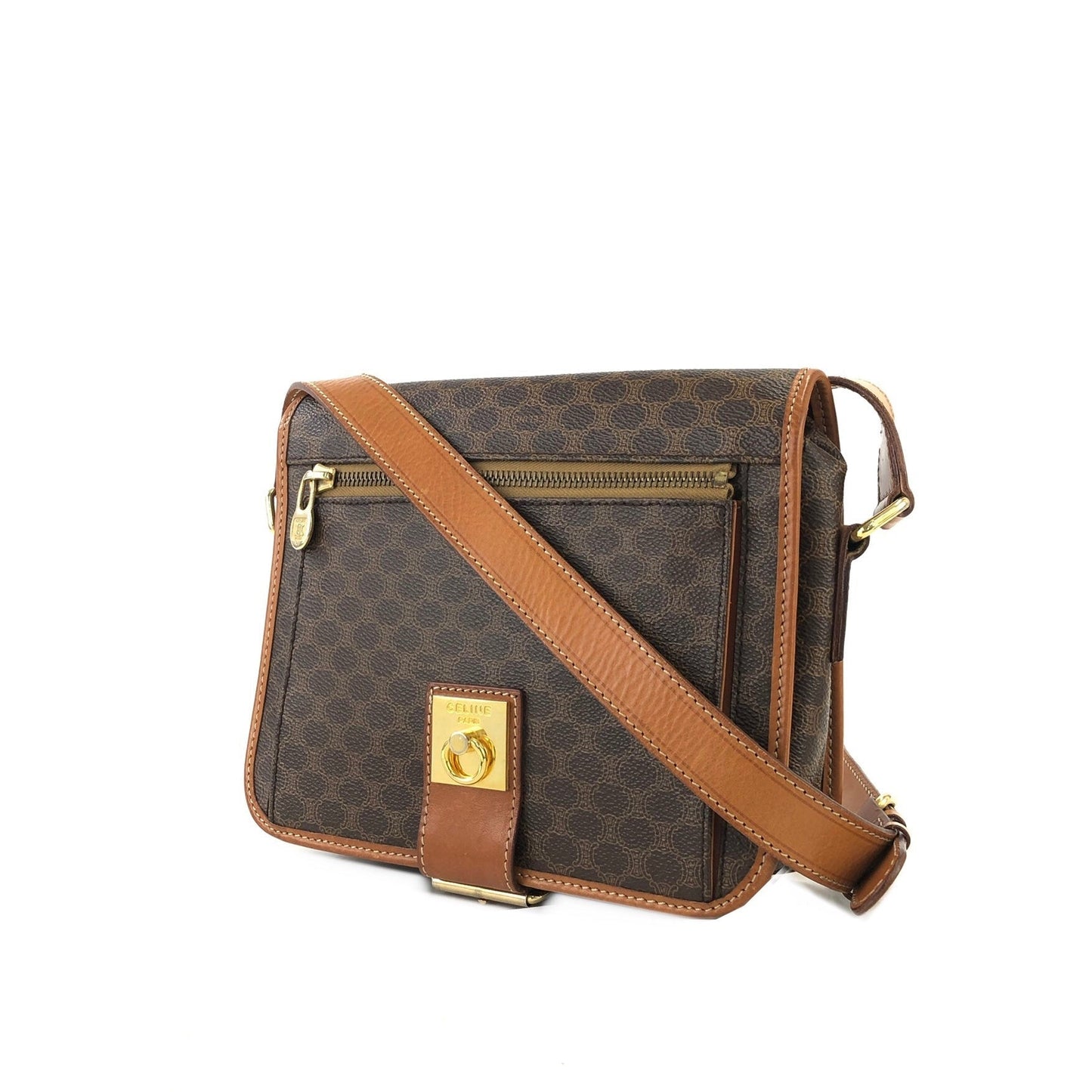 CELINE Macadam Gancini Front zipper Square Shoulderbag Brown Vintage Old celine pwfngn