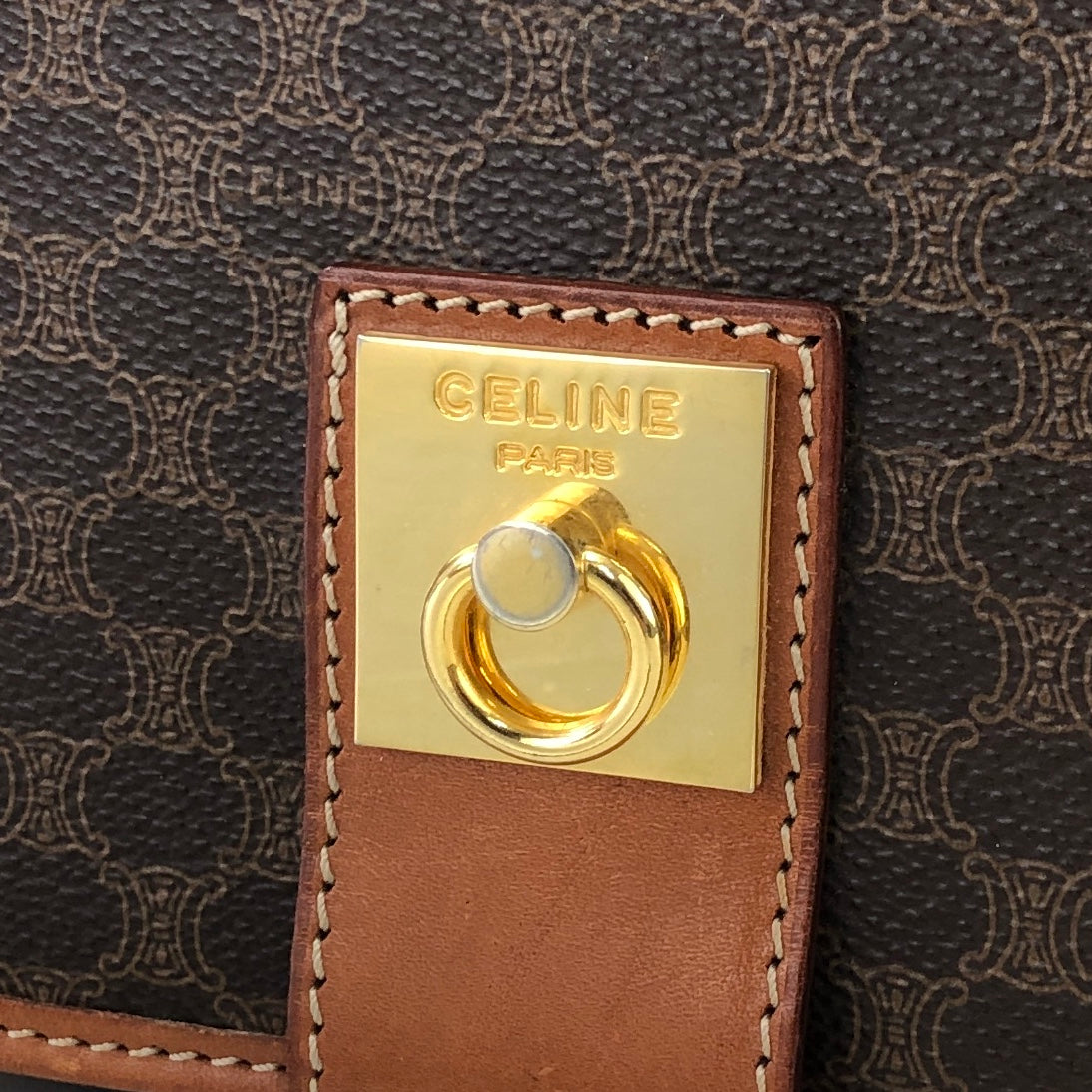 CELINE Macadam Gancini Front zipper Square Shoulderbag Brown Vintage Old celine pwfngn