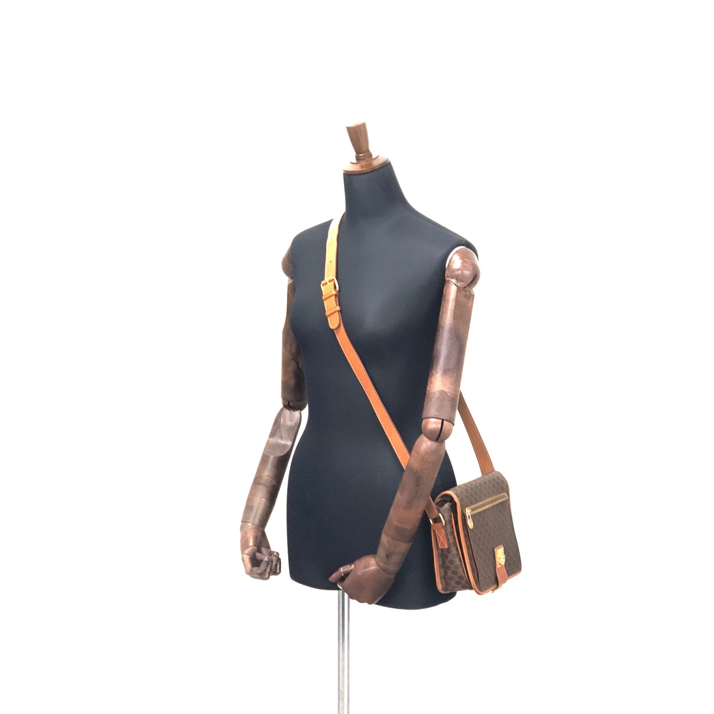 CELINE Macadam Gancini Front zipper Square Shoulderbag Brown Vintage Old celine pwfngn