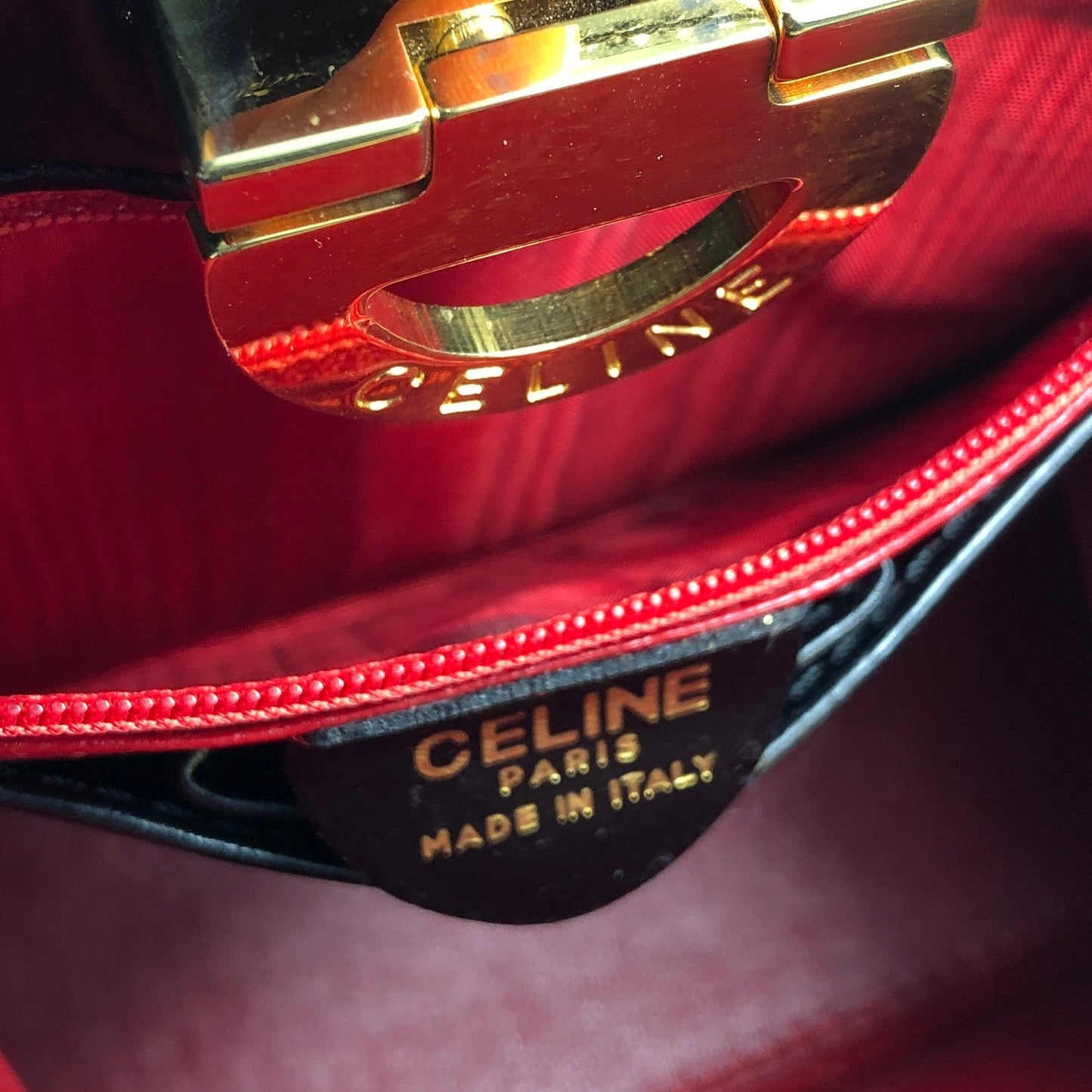 CELINE Gancini Leather Shoulder bag Black Vintage Old Celine 2shse6