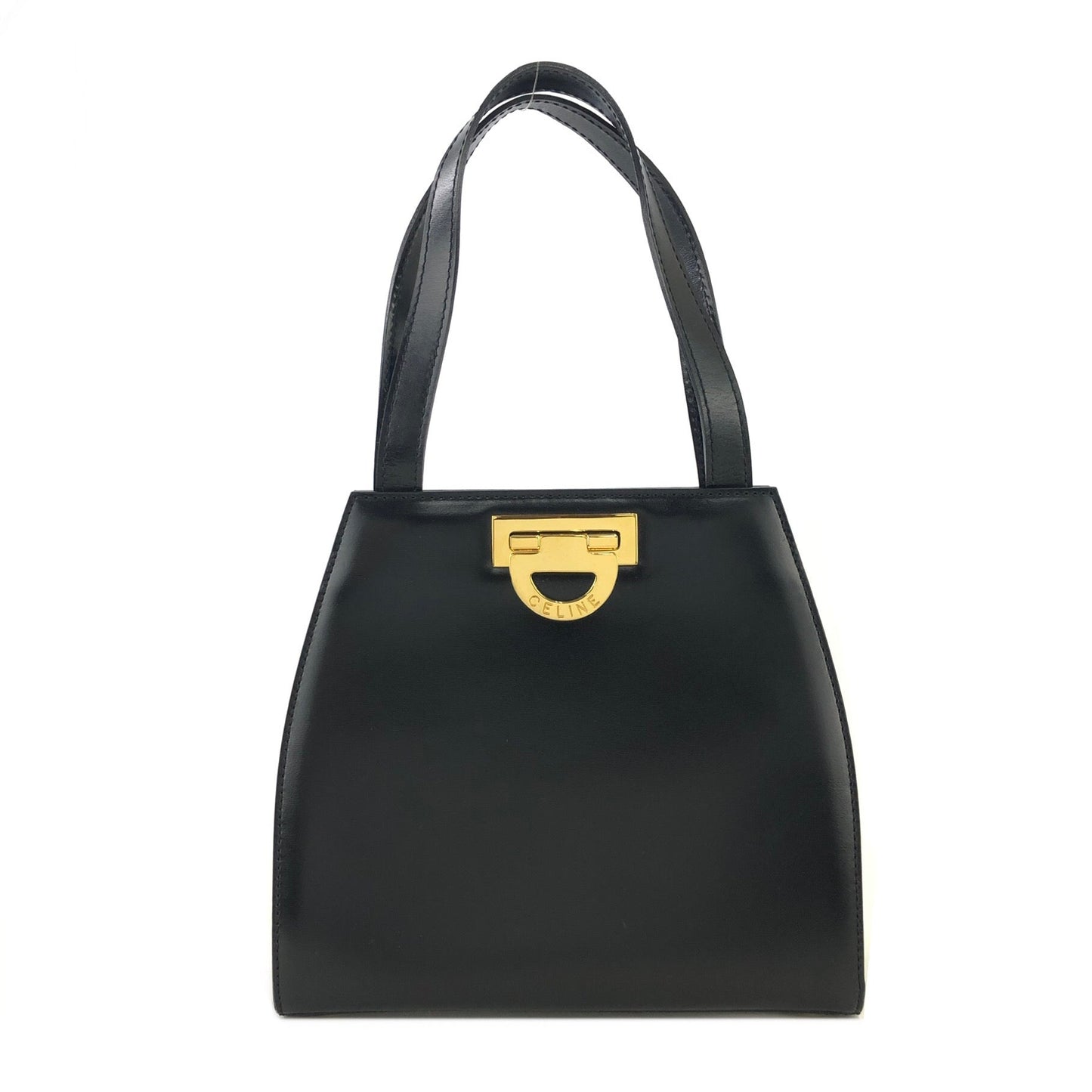 CELINE Gancini Leather Shoulder bag Black Vintage Old Celine 2shse6