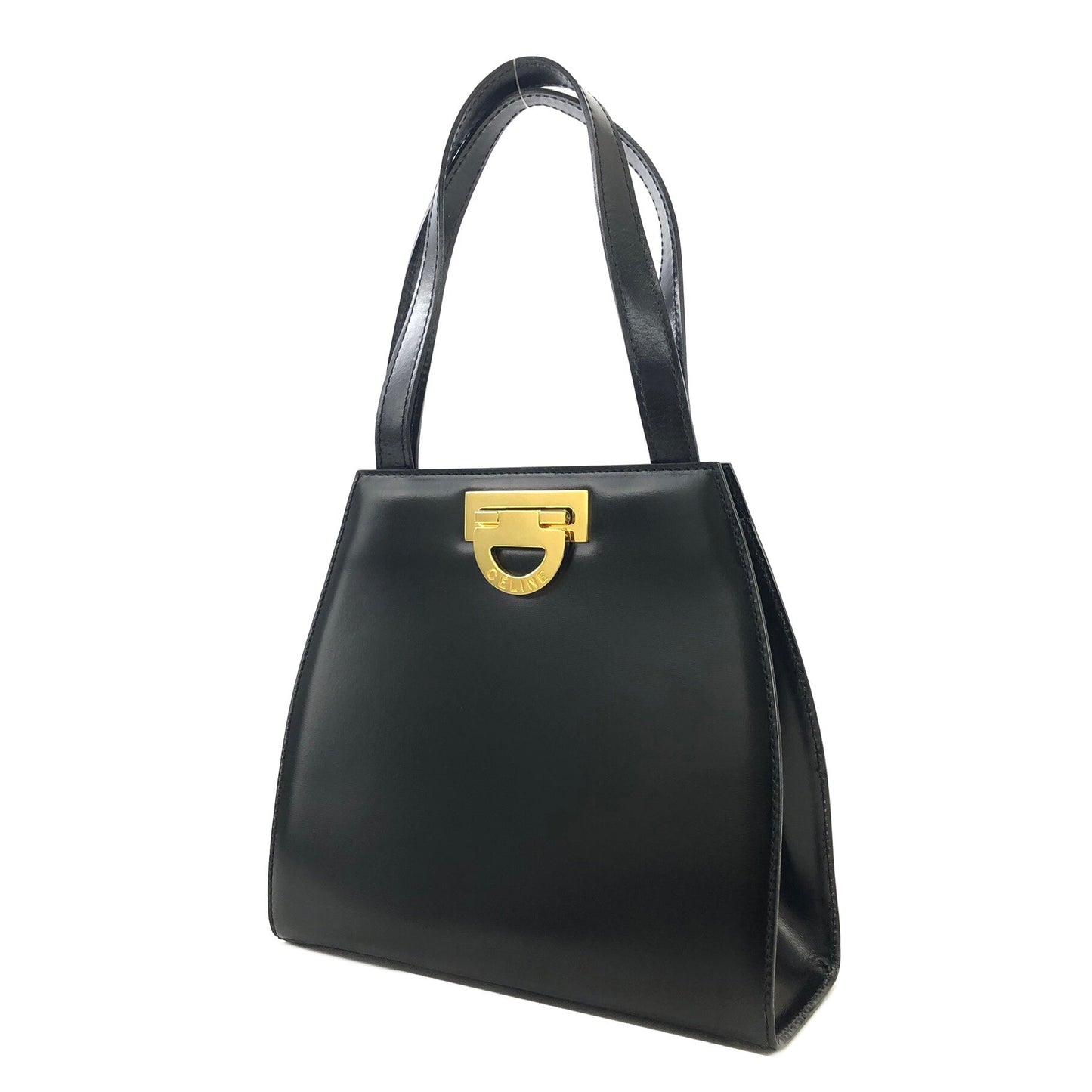 CELINE Gancini Leather Shoulder bag Black Vintage Old Celine 2shse6