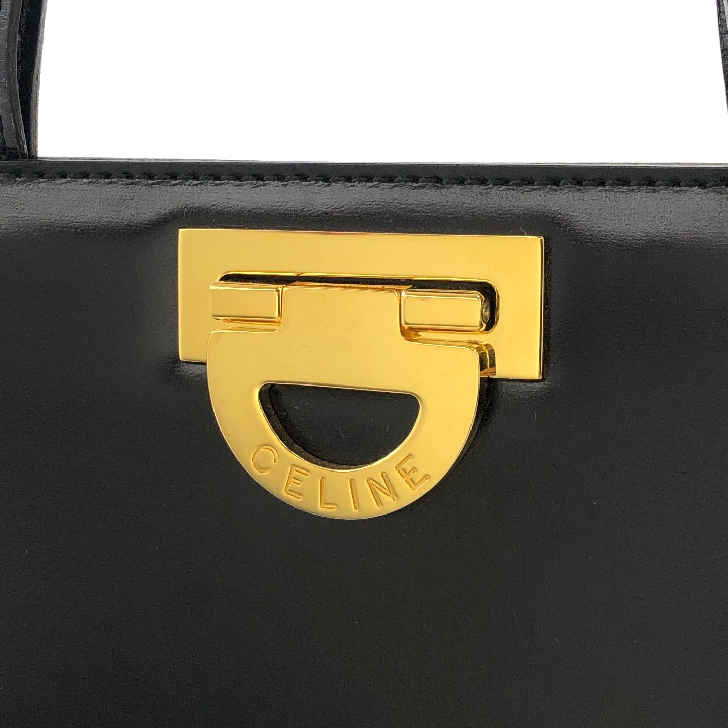 CELINE Gancini Leather Shoulder bag Black Vintage Old Celine 2shse6