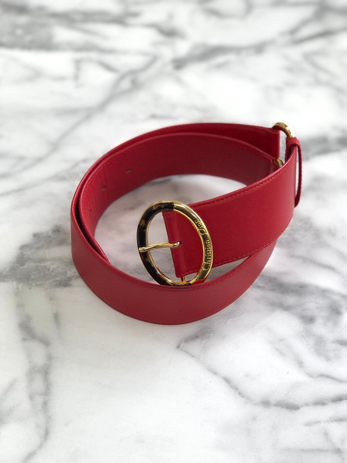 Christian Dioreh Oval Tortoiseshell Belt Red eh34eg